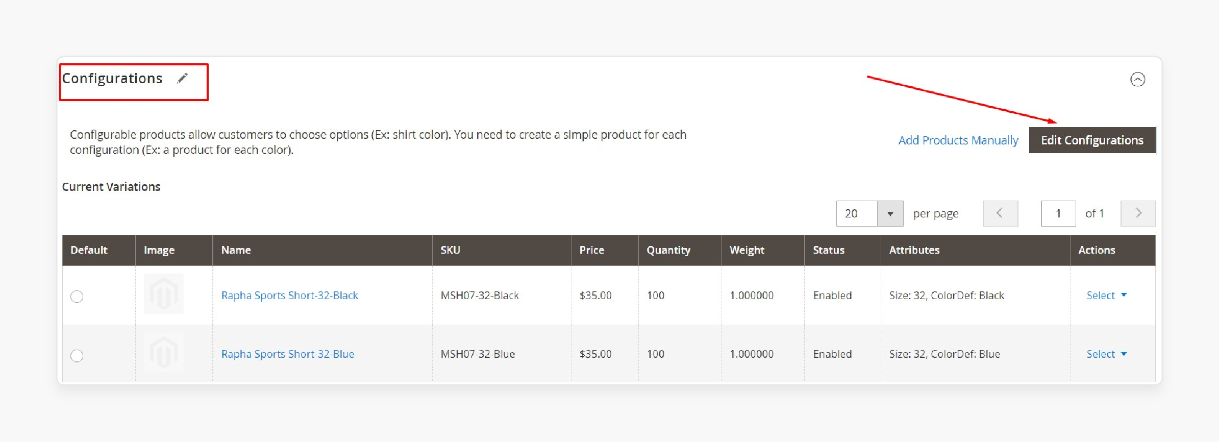 editing configurations for swatch variations in magento 2 product setup