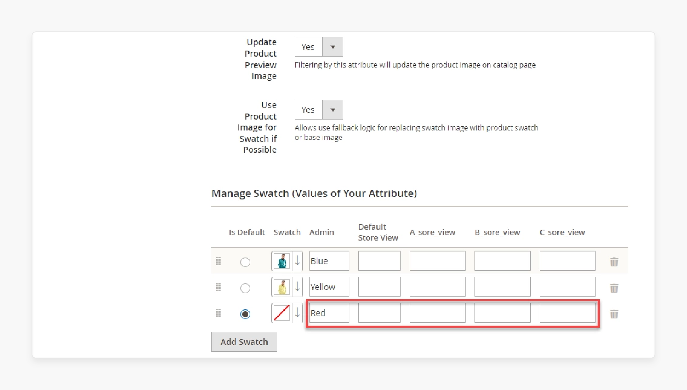 image swatch in magento 2 showing color and texture variations