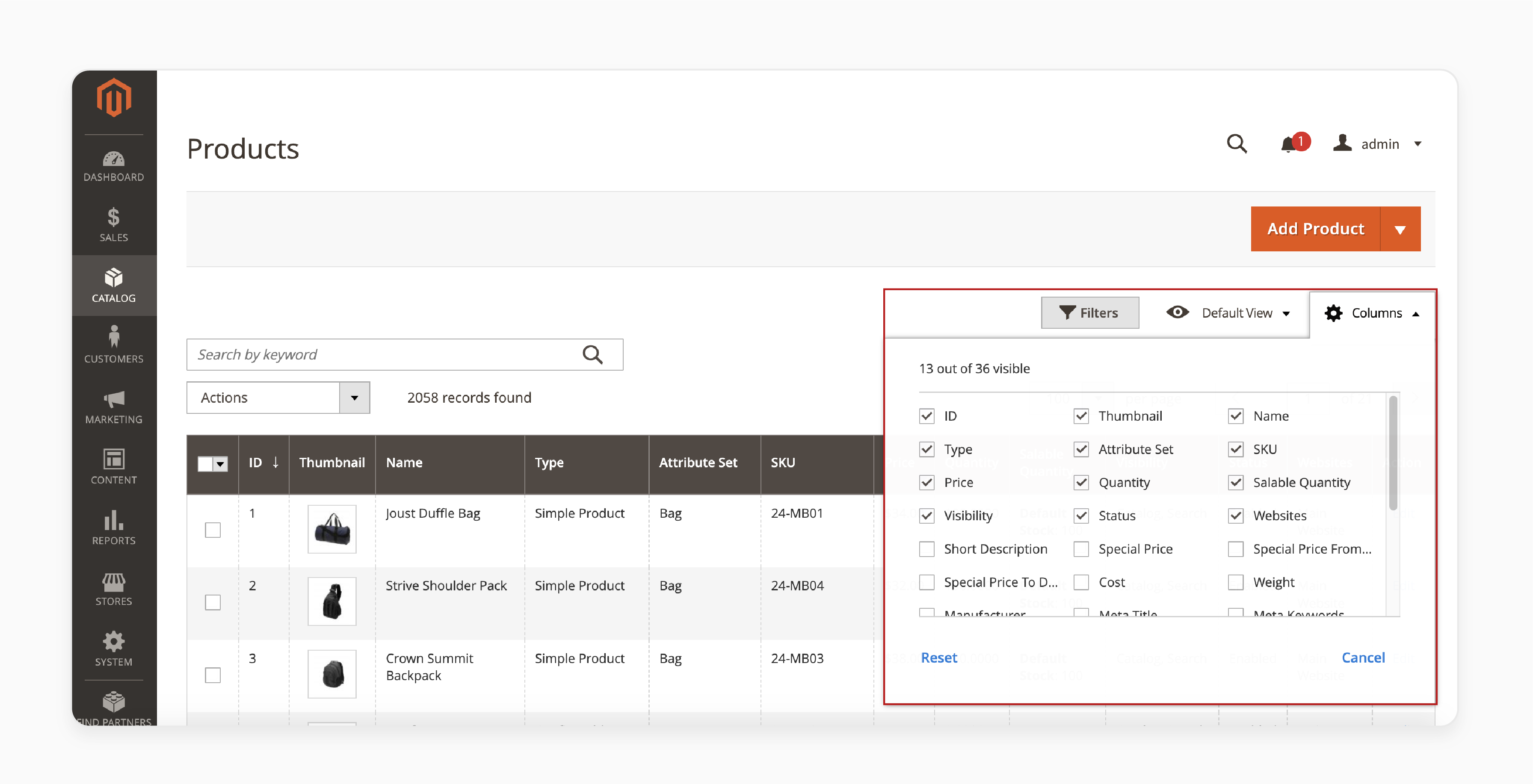 managing product listings through the catalog tab in magento 2