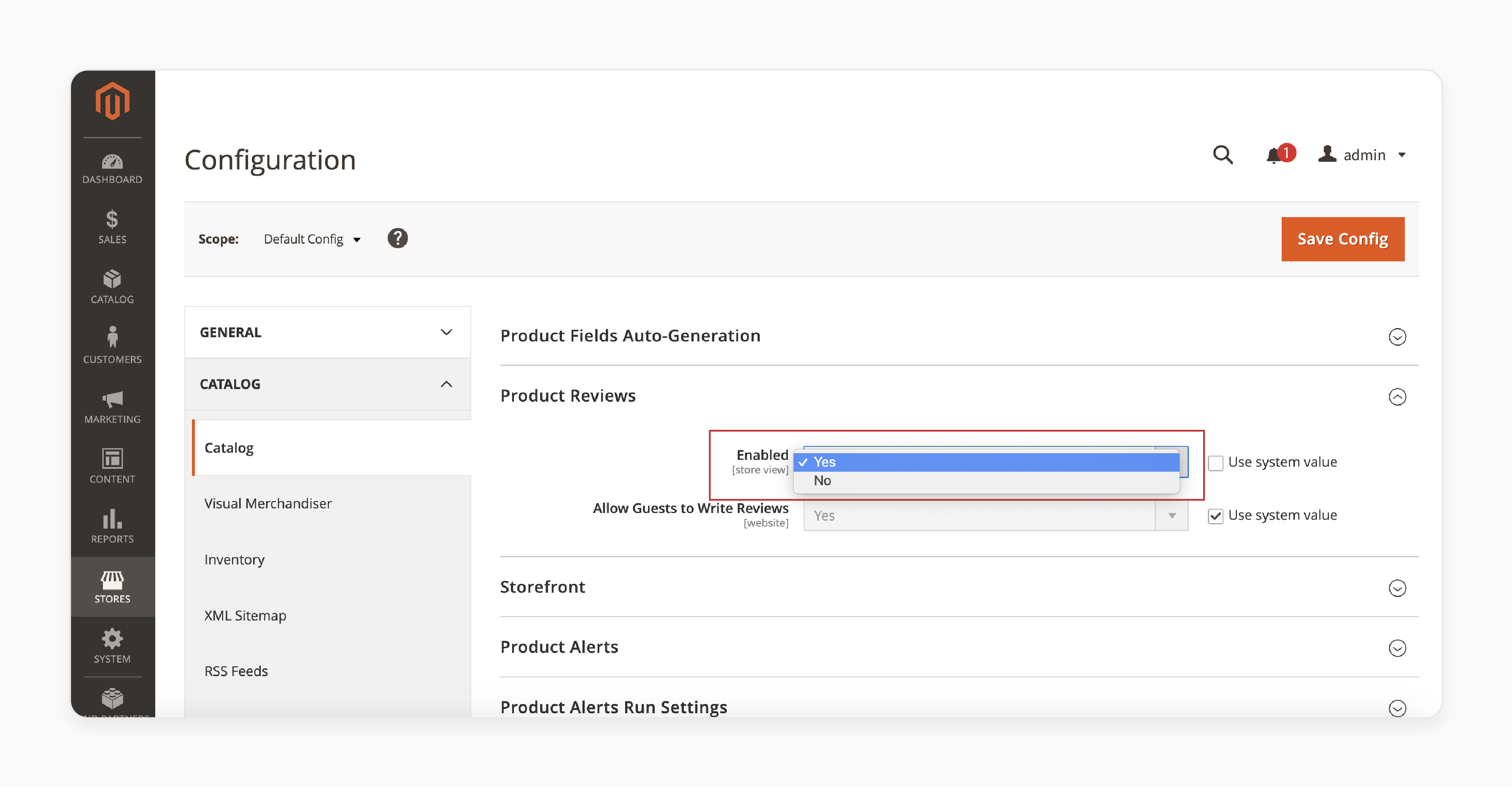 settings to enable product reviews in magento 2 for customer feedback