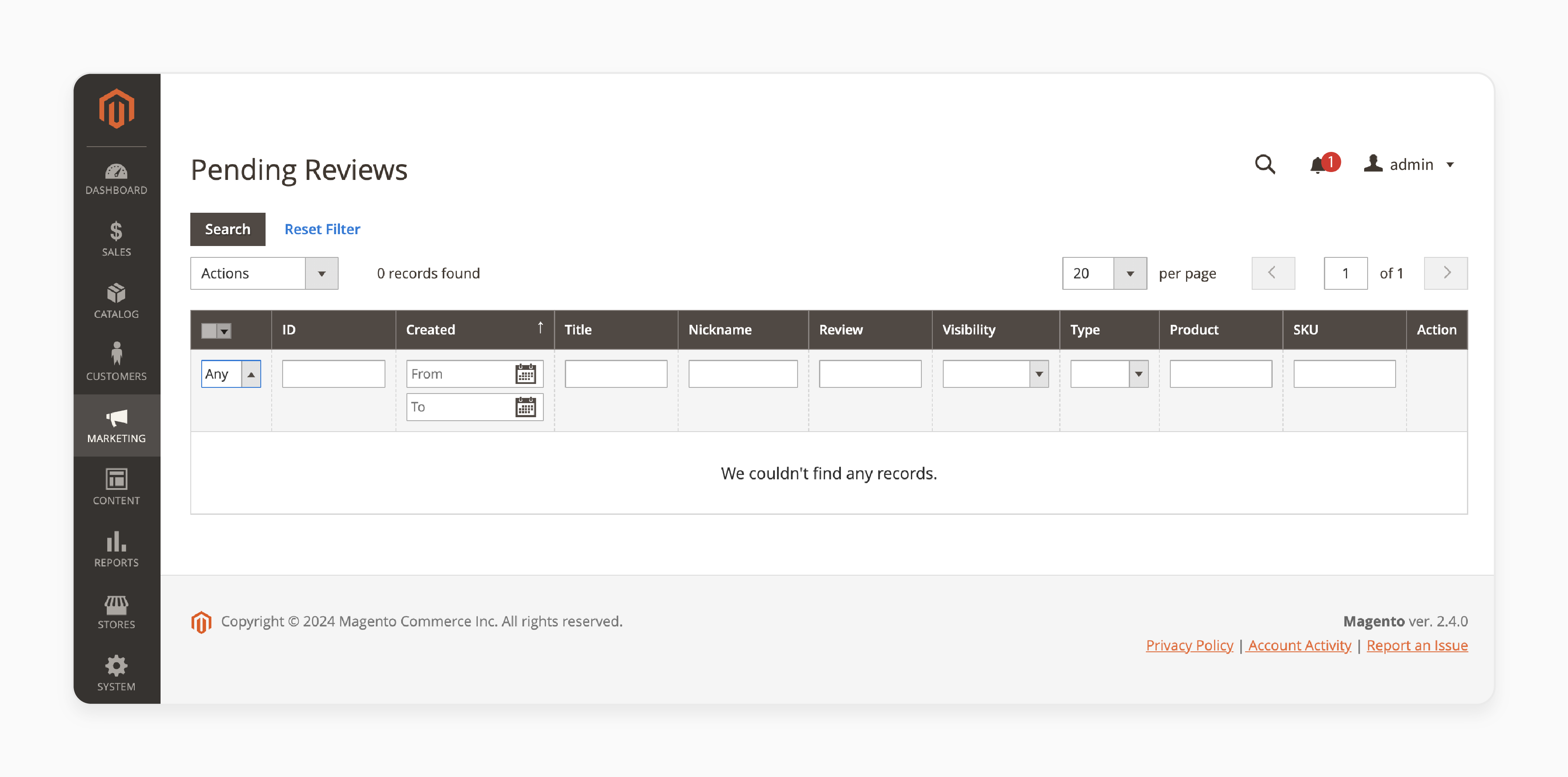 ending reviews management panel in magento 2 admin for review approvals