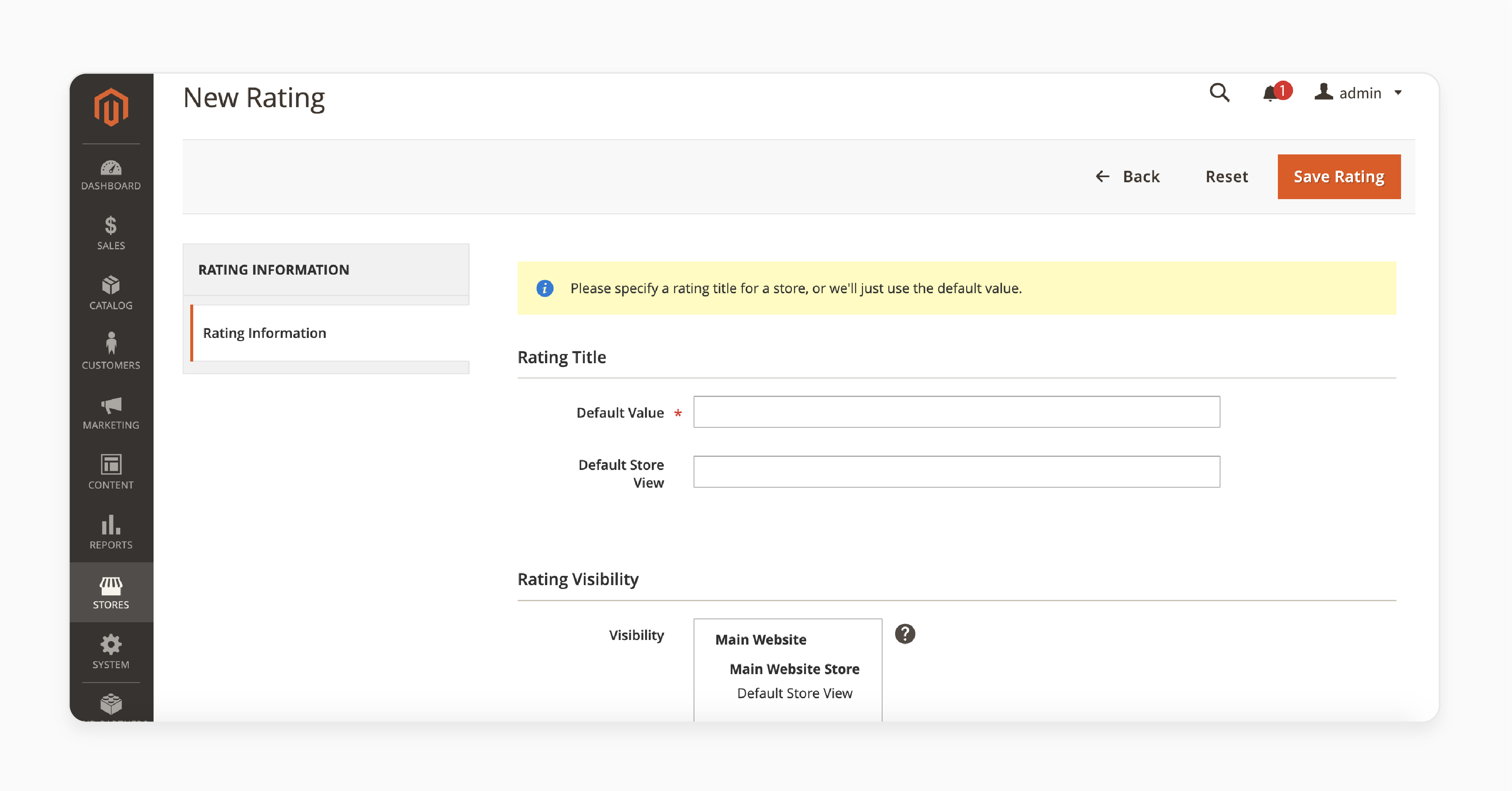 setting up a five-point rating scale for product reviews in magento 2