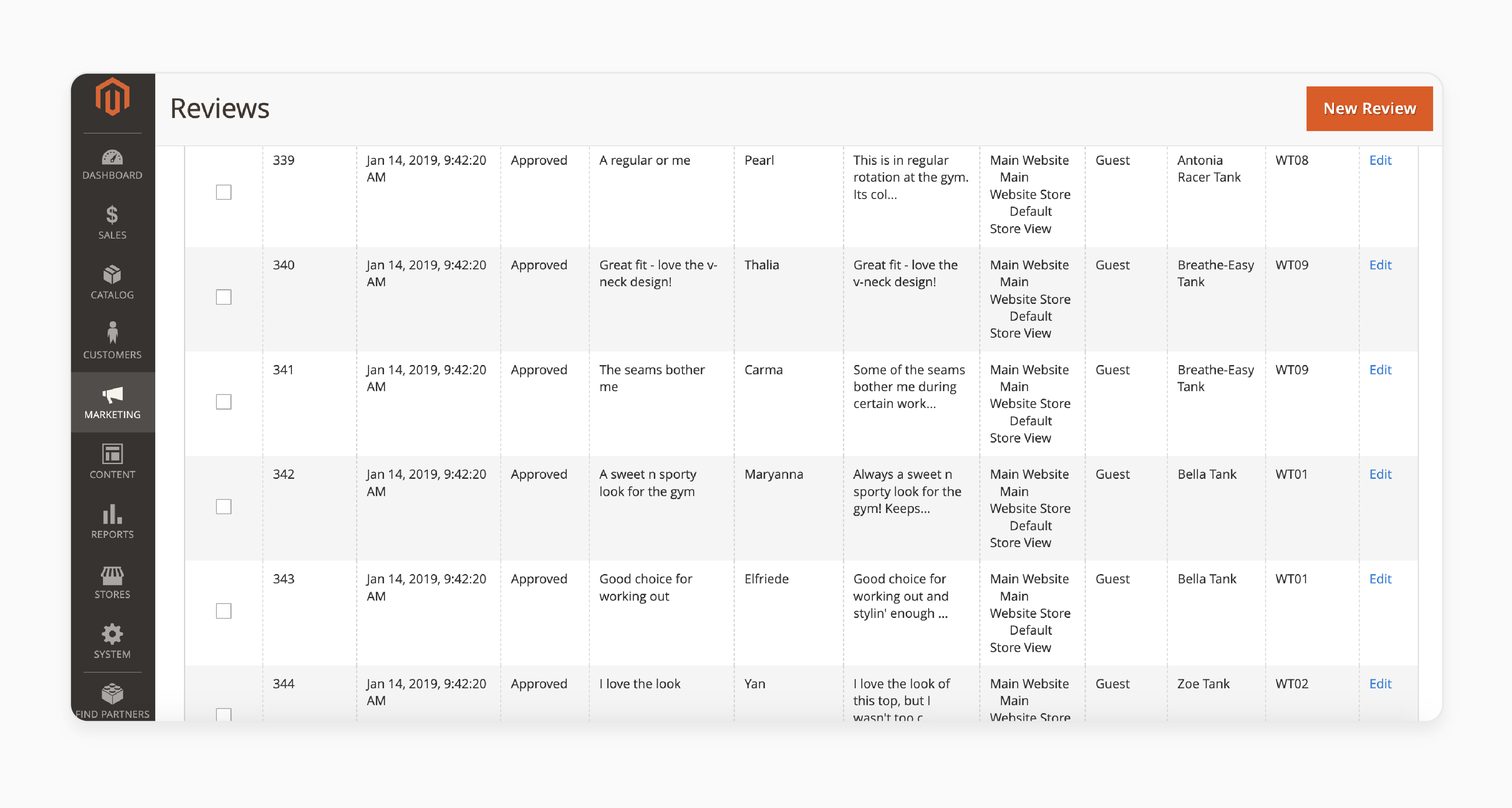 options to manage existing reviews in magento 2 including review content editing