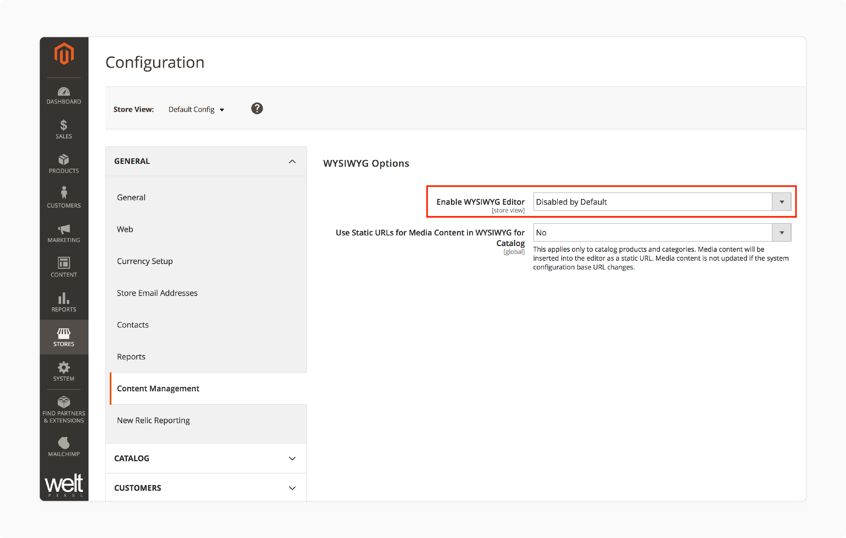 disabling the wysiwyg editor in magento 2 for resolving editor issues