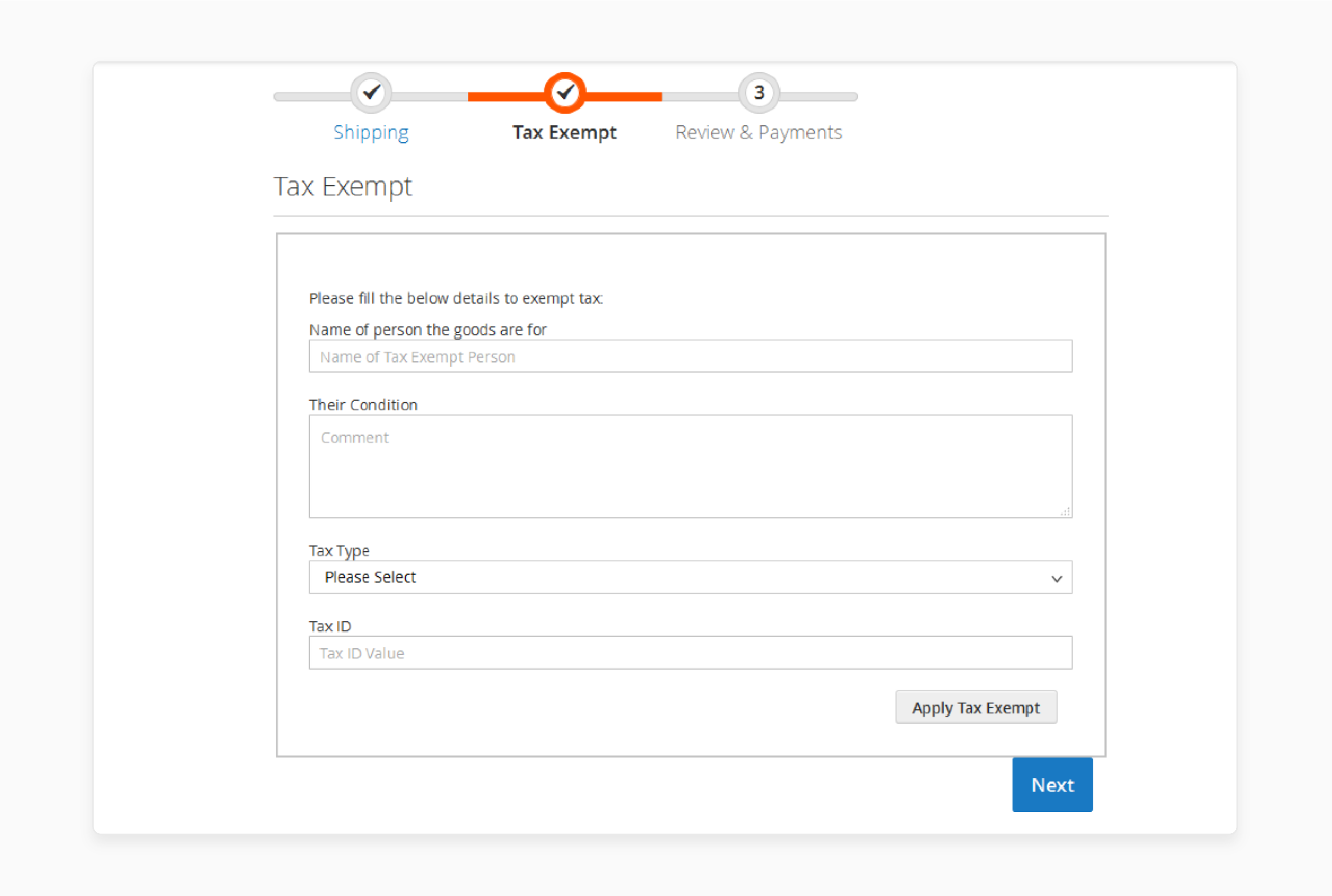 Select tax type and enter ID