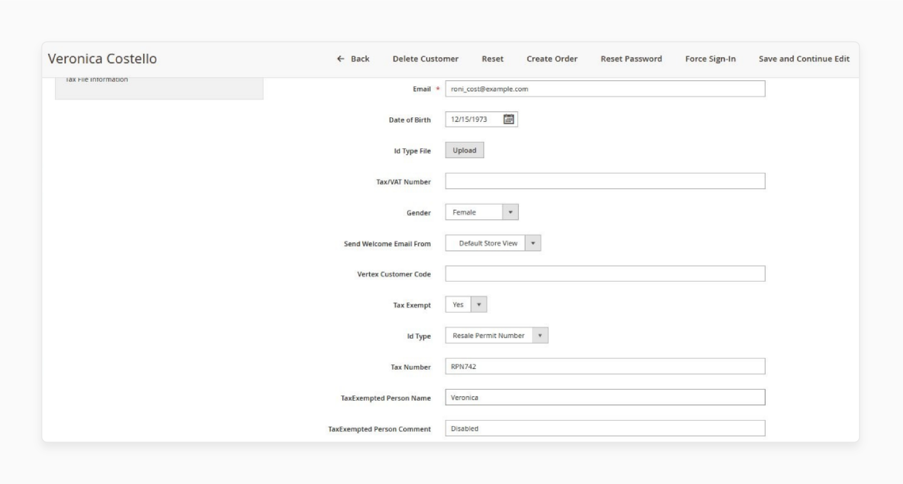 Set tax-exempt attribute for customer