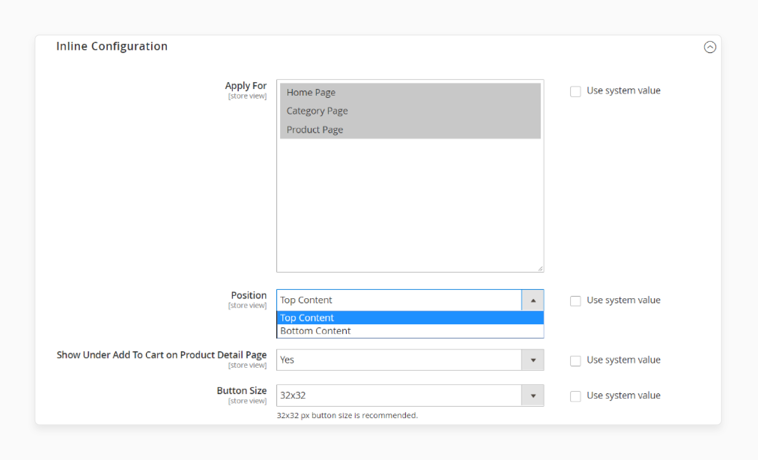 Change inline configuration settings in the Magento social share extension