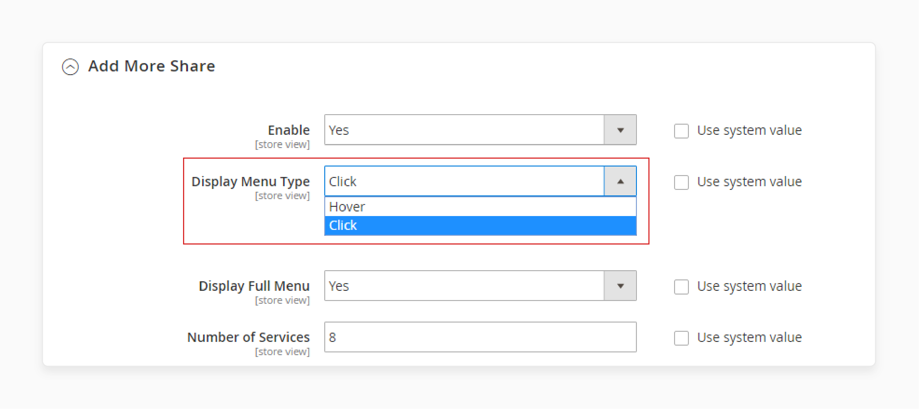 Display the menu in the Magento social share extension