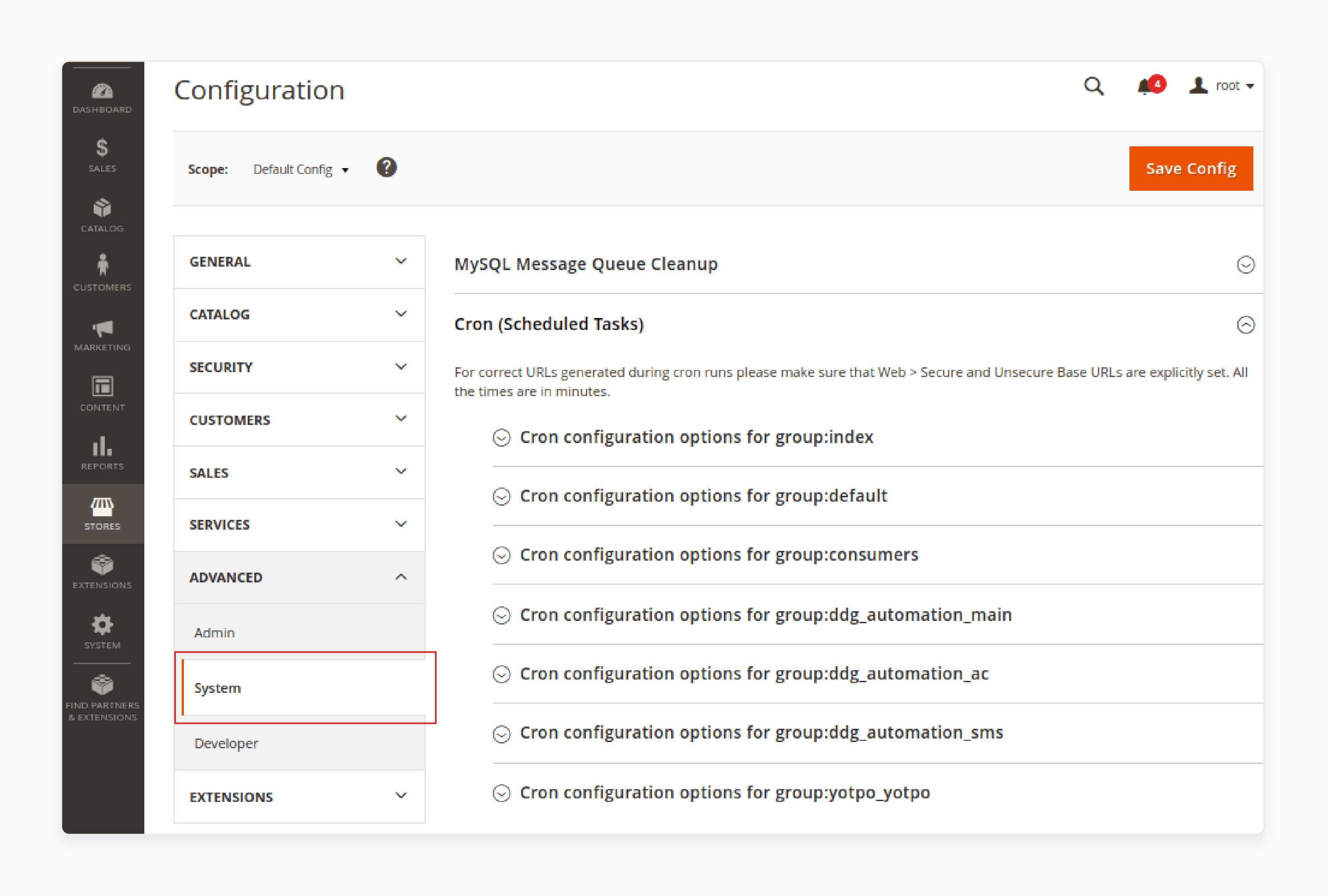 navigating to cron jobs in magento 2 admin panel for automated task setup