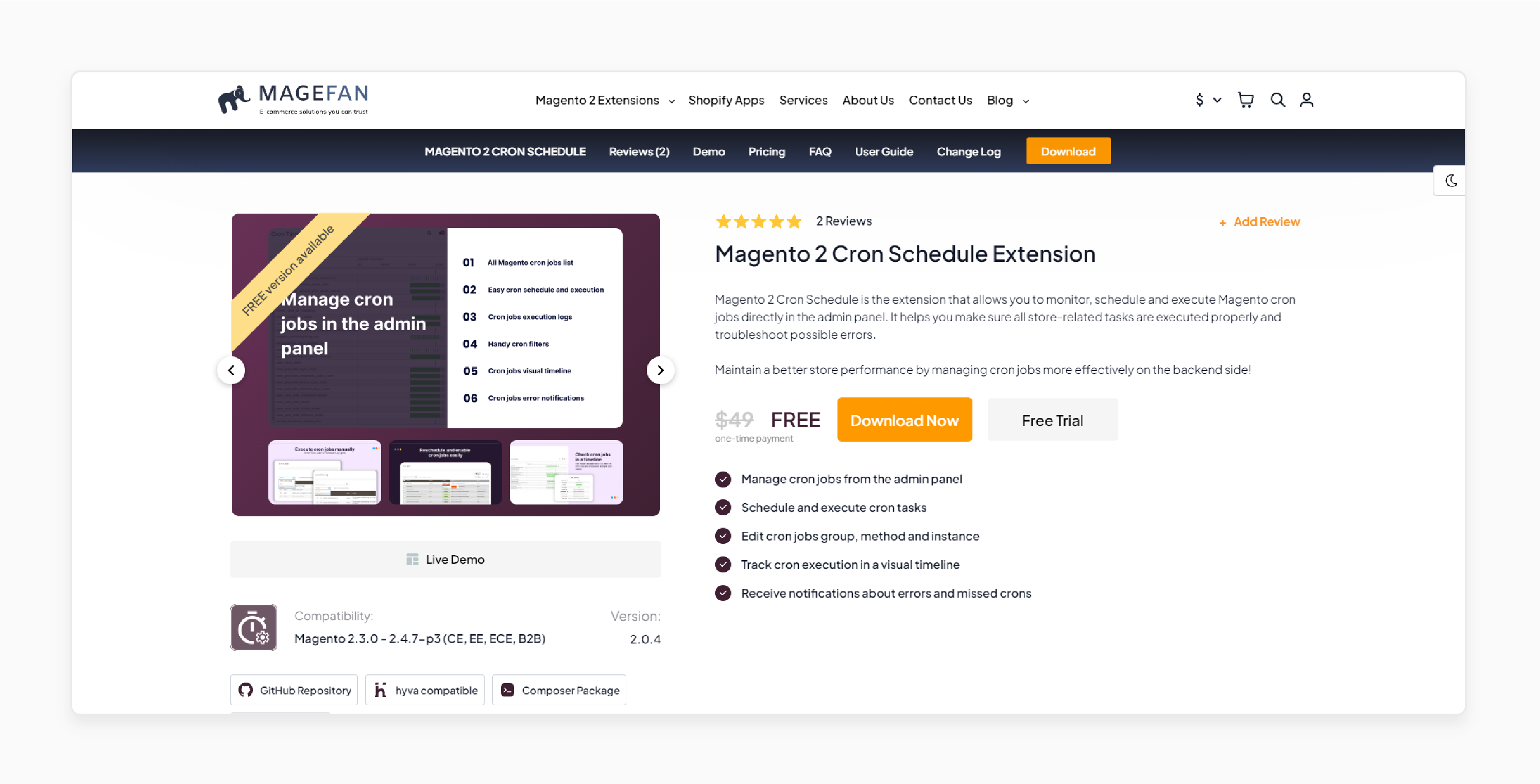 free magento 2 cron scheduler extension by magefan for admin control of cron jobs