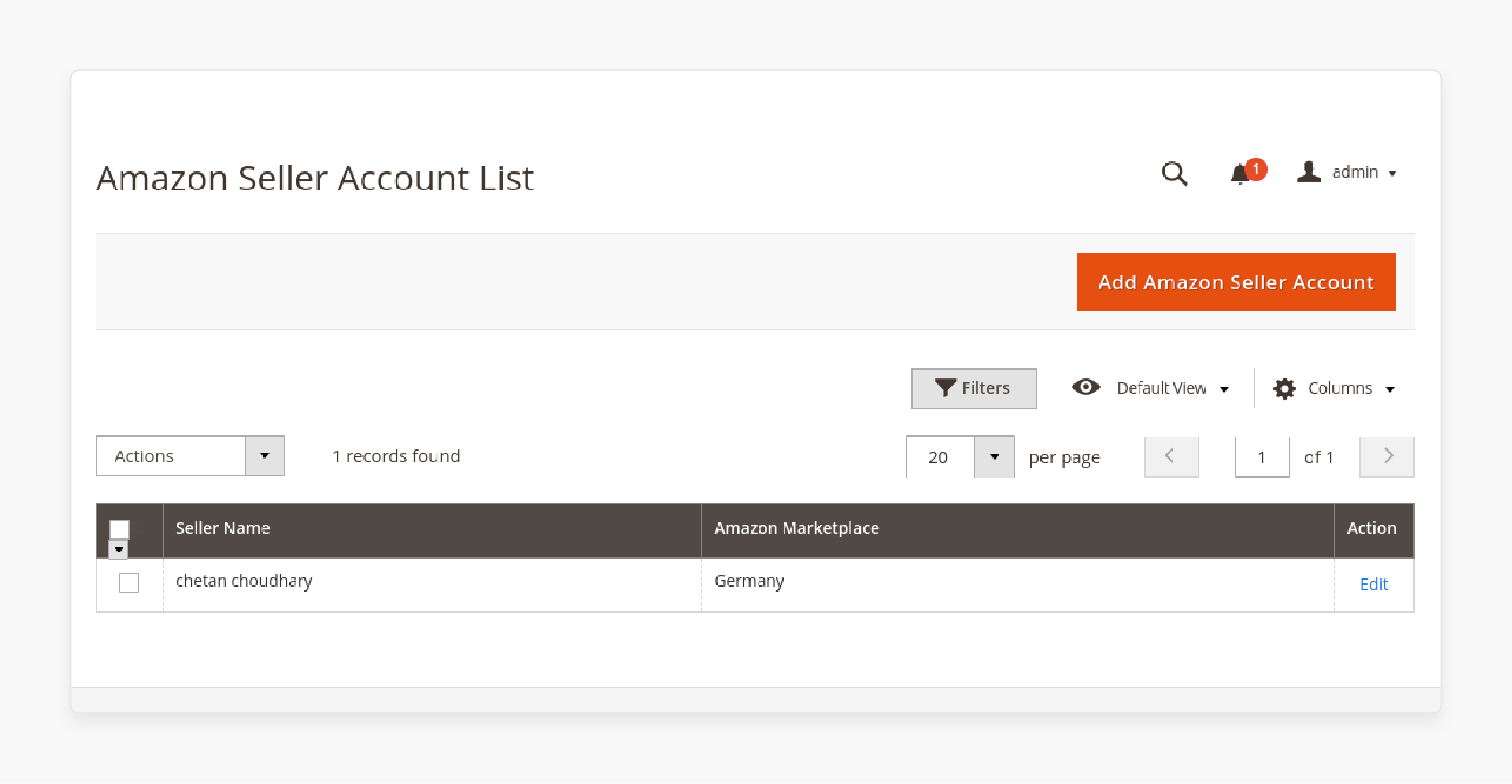 Adding a new seller to the Magento 2 amazon channel extension settings