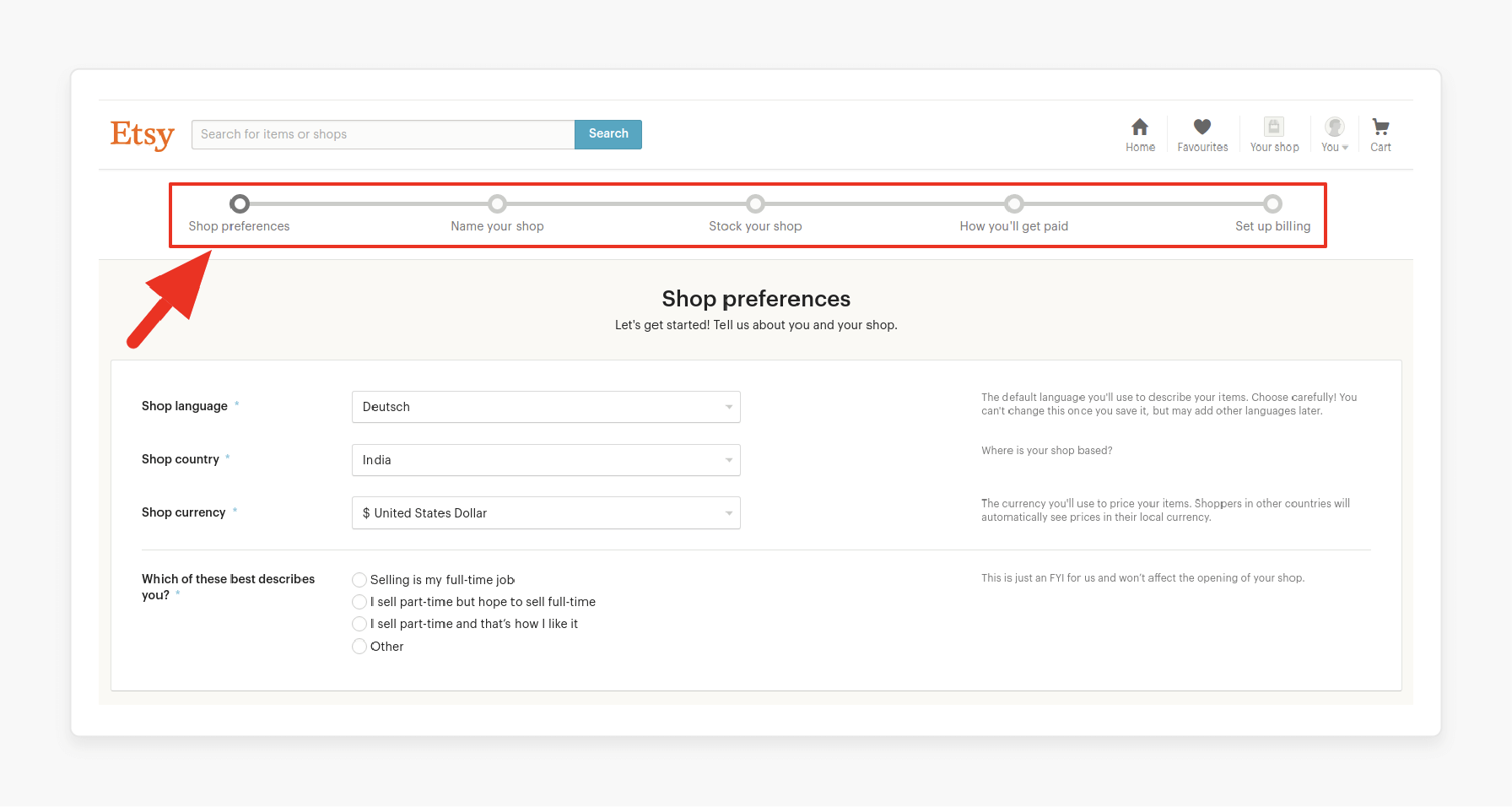 Configure Etsy shop preferences