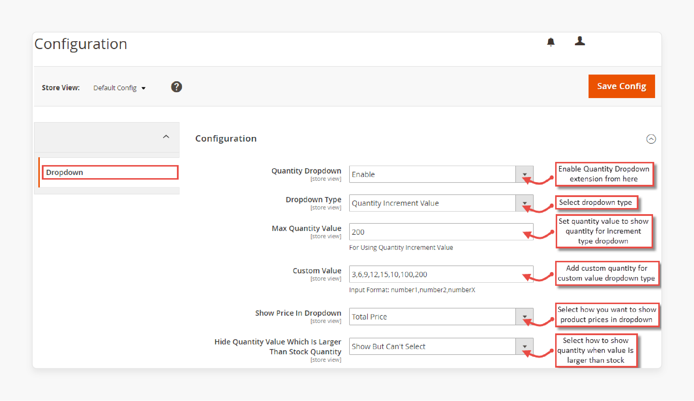 Advanced Settings: Dropdown Menu Configuration