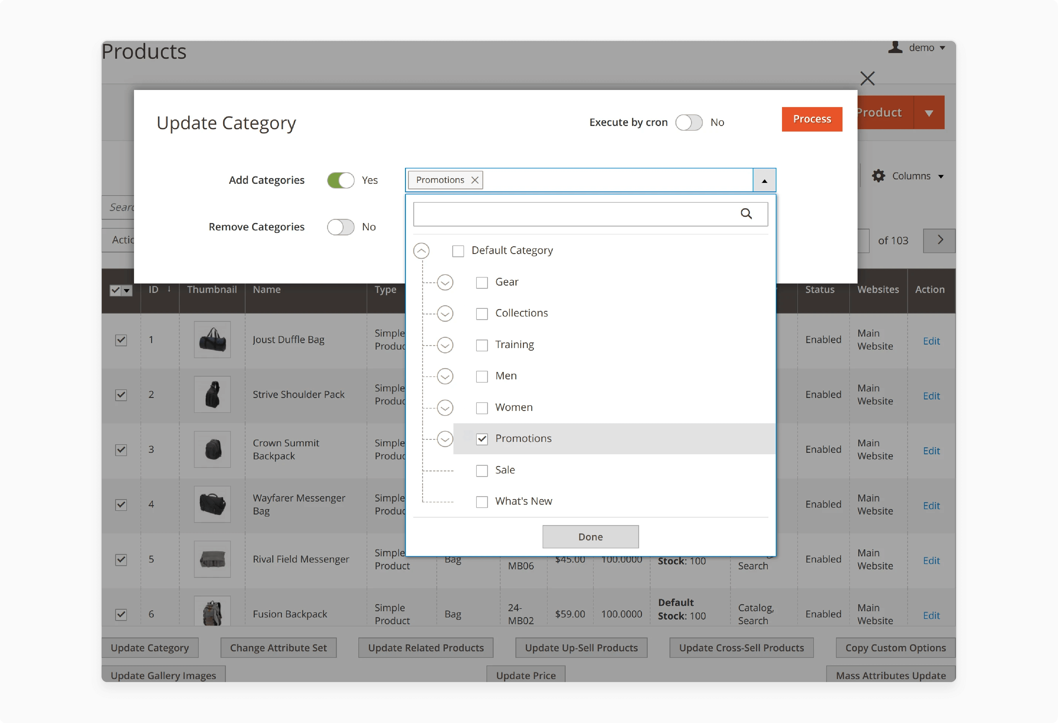 Update Categories in Bulk using Magento 2 Mass Product Actions