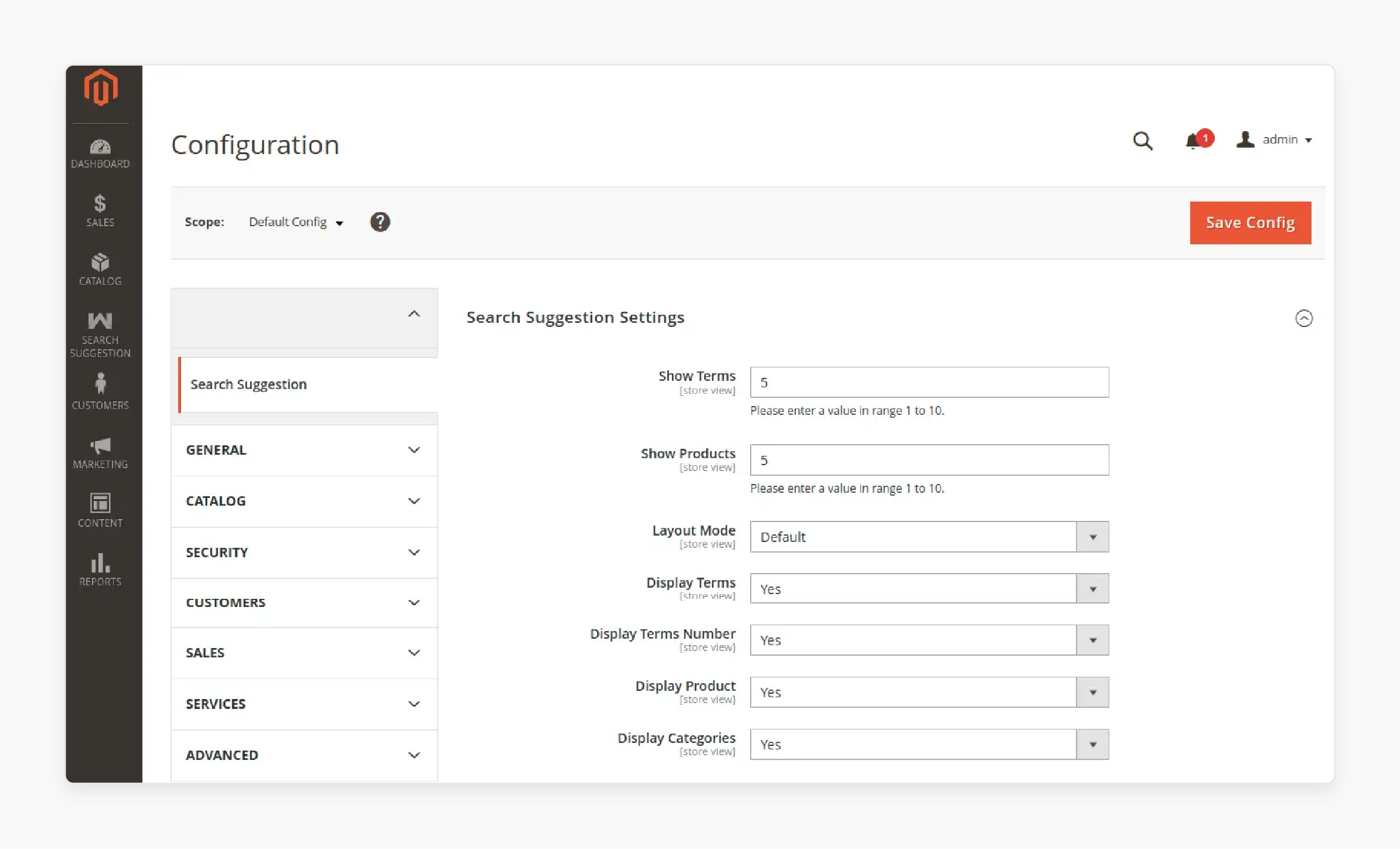 show options configuration in magento 2 search engine results