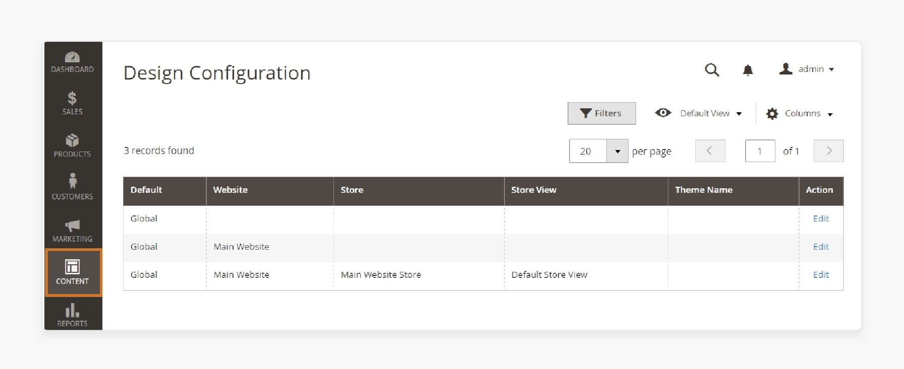 Design Configuration in Magento Dashboard