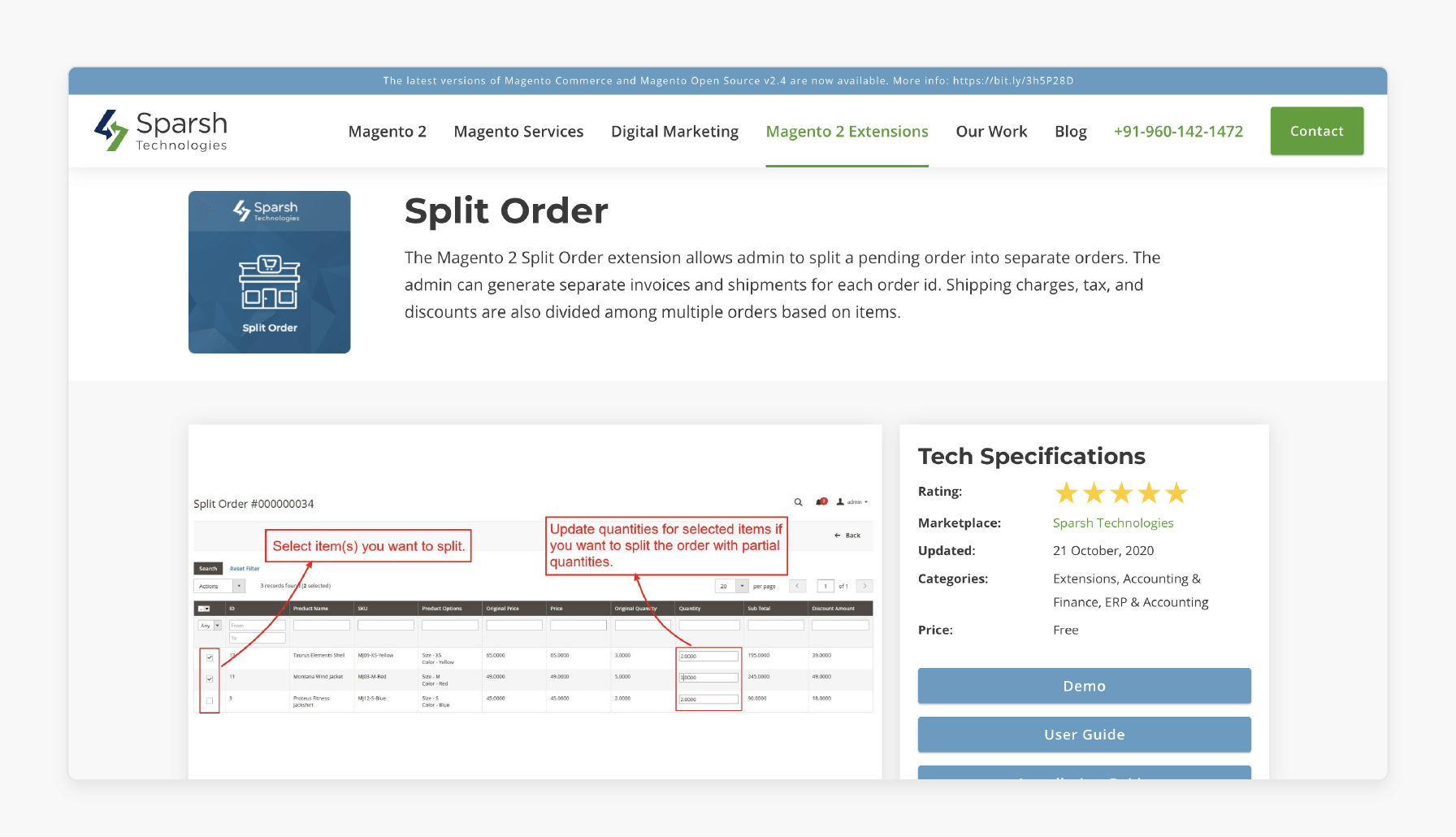 Sparsh extension improves order handling