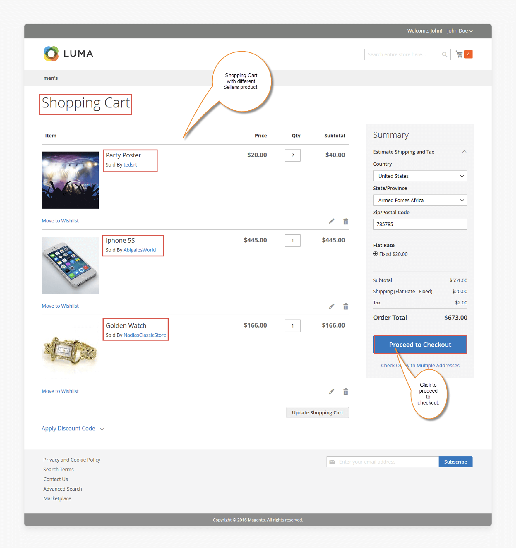 Buyer’s cart with multi-vendor products