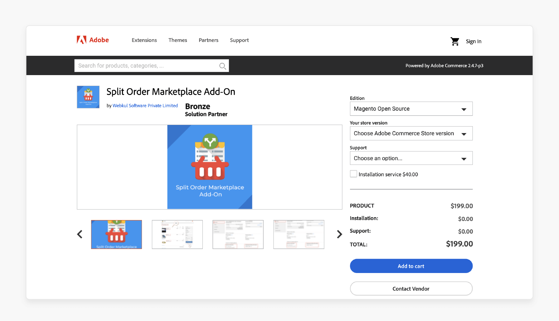 Webkul software splits marketplace orders