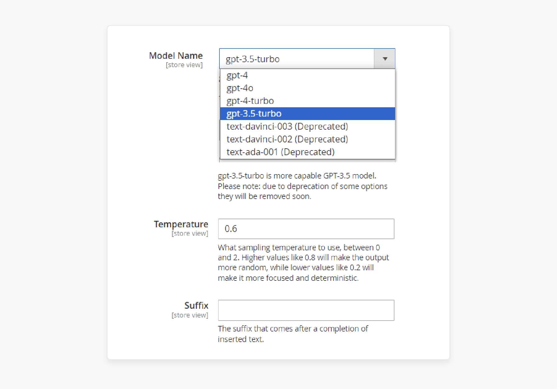 Choose the AI model in the Magento 2 AI Content Generator extension