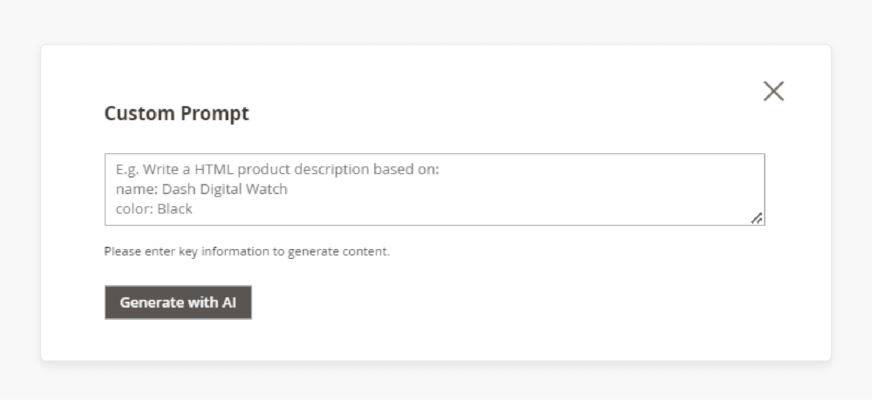Enter the custom prompt in the Magento 2 AI Content Generator extension