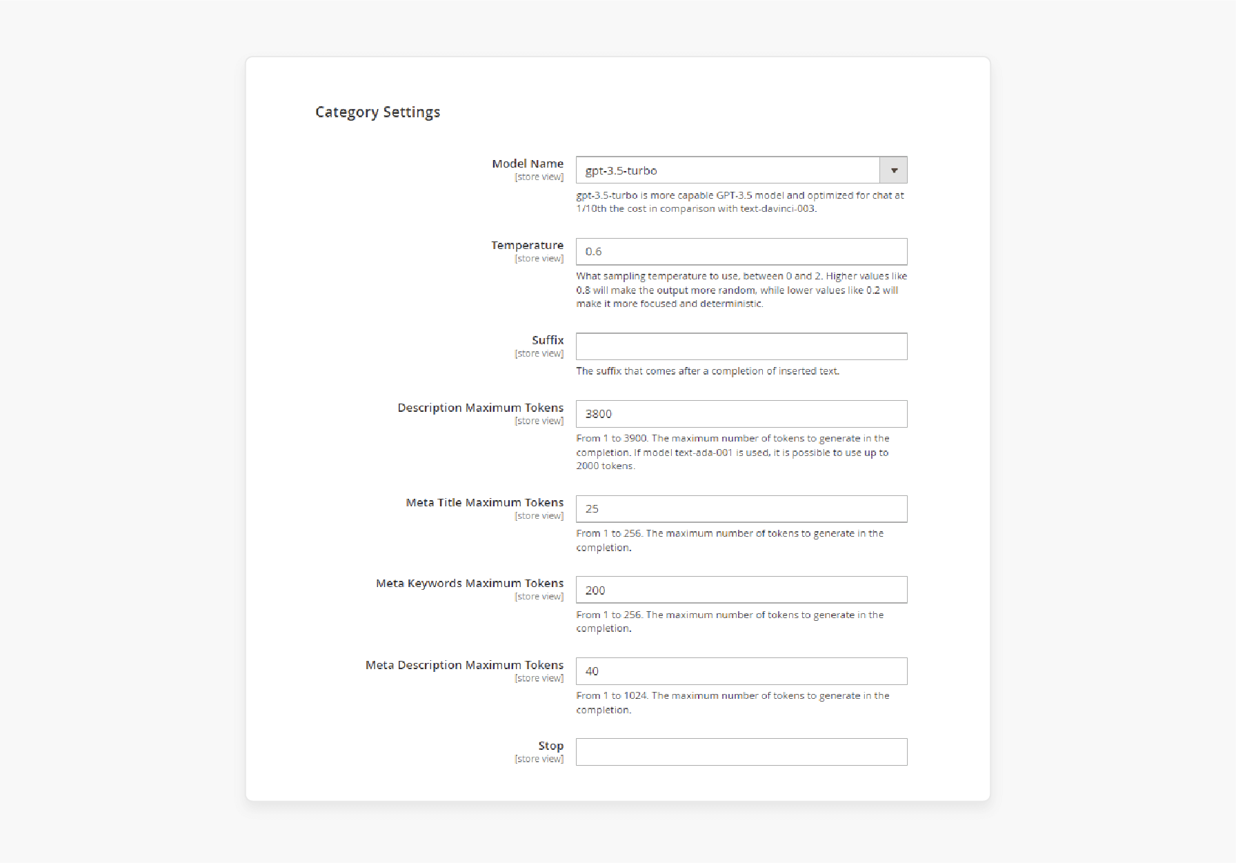 Configure category settings in the Magento 2 AI Content Generator extension