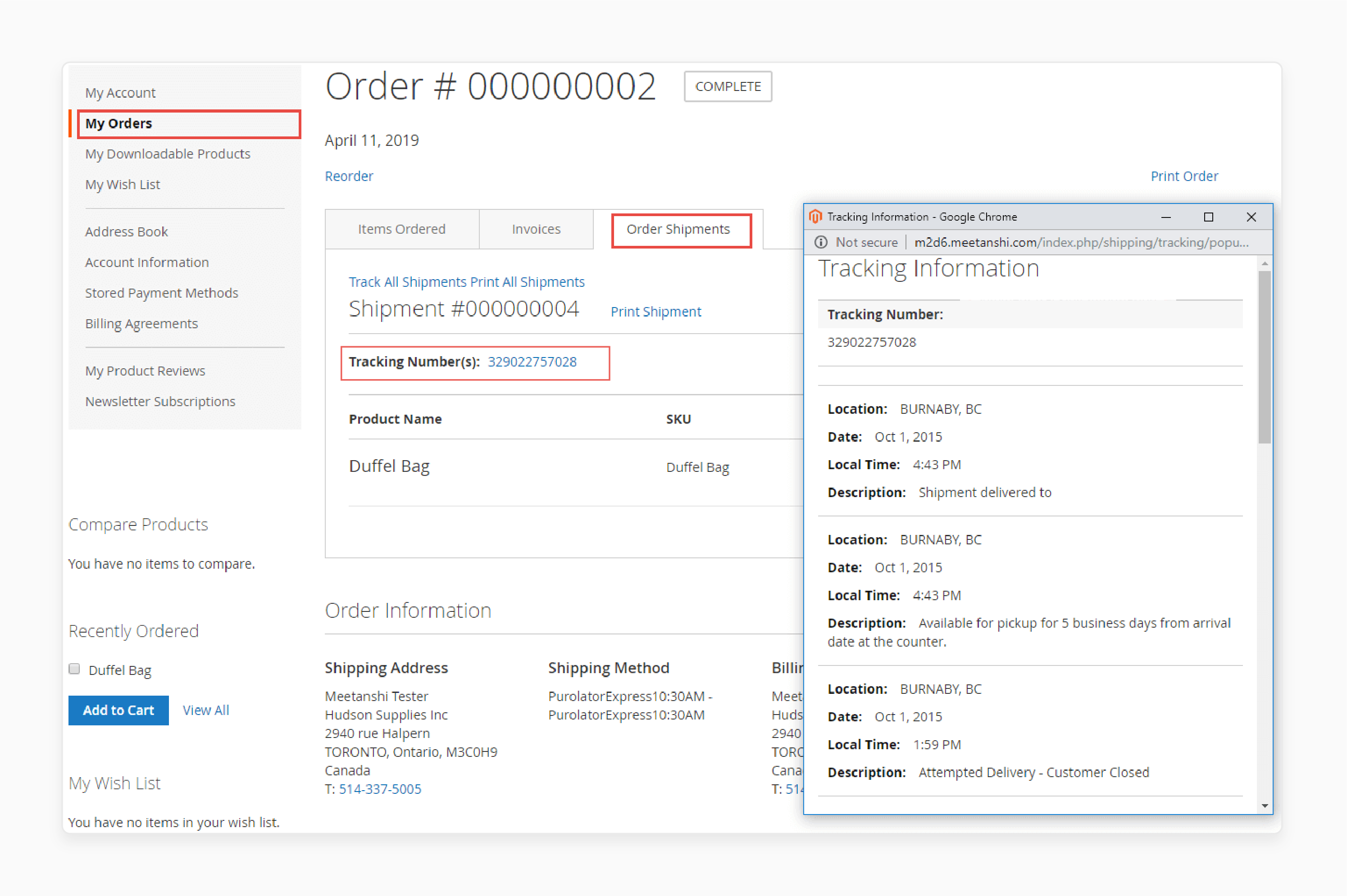 Enable tracking for customer orders