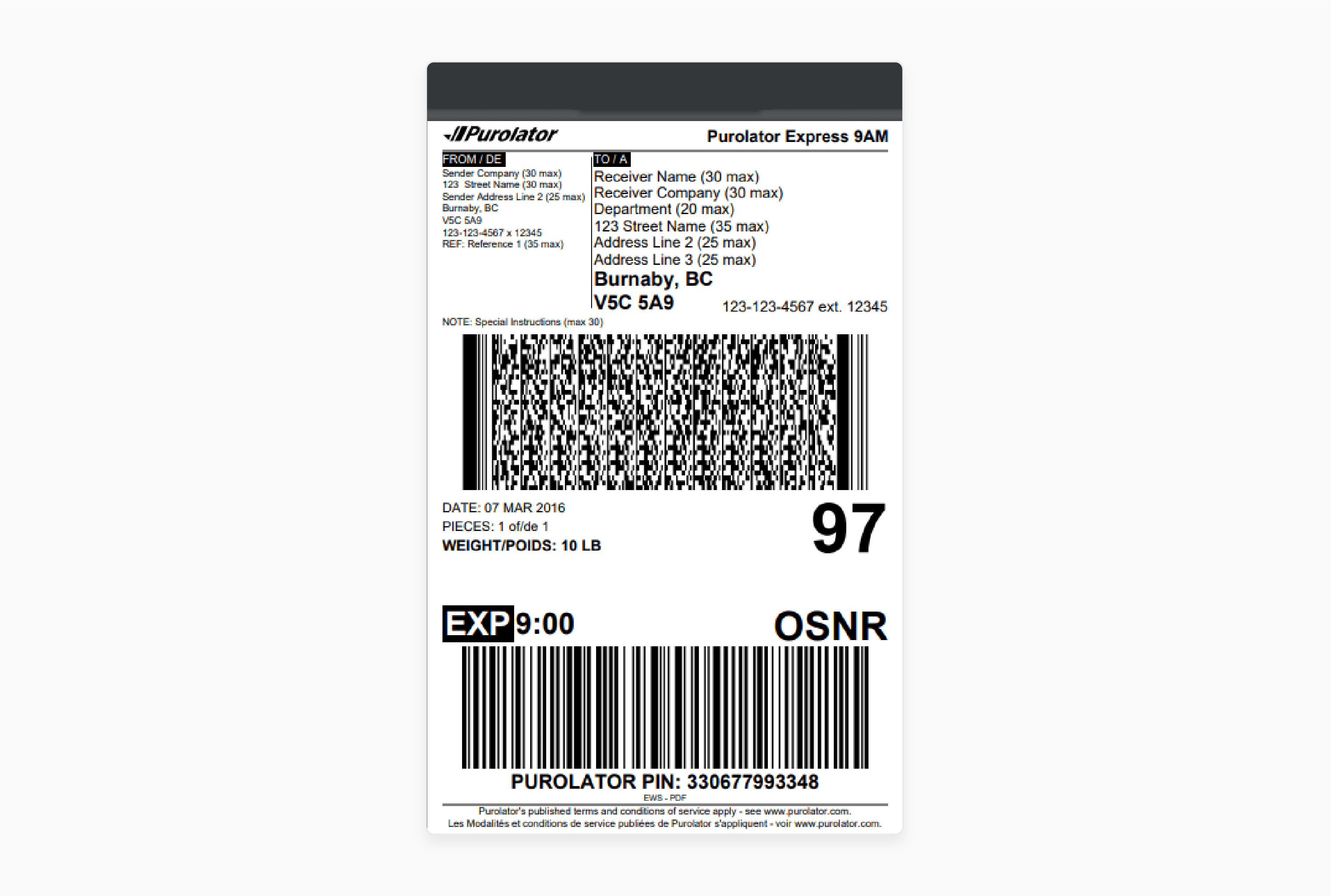 Generate Purolator shipping labels