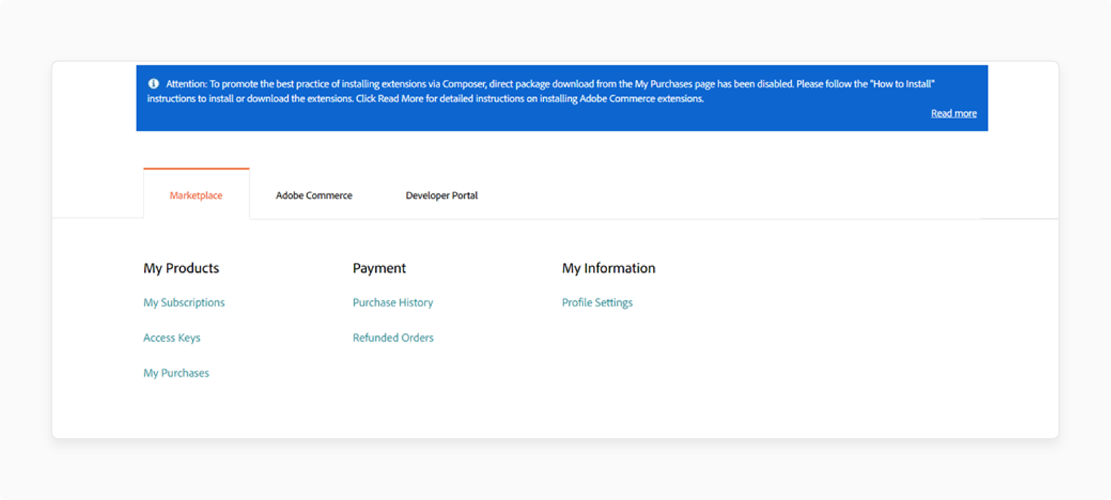 magento 2 admin panel showing access keys configuration for secure extension installation