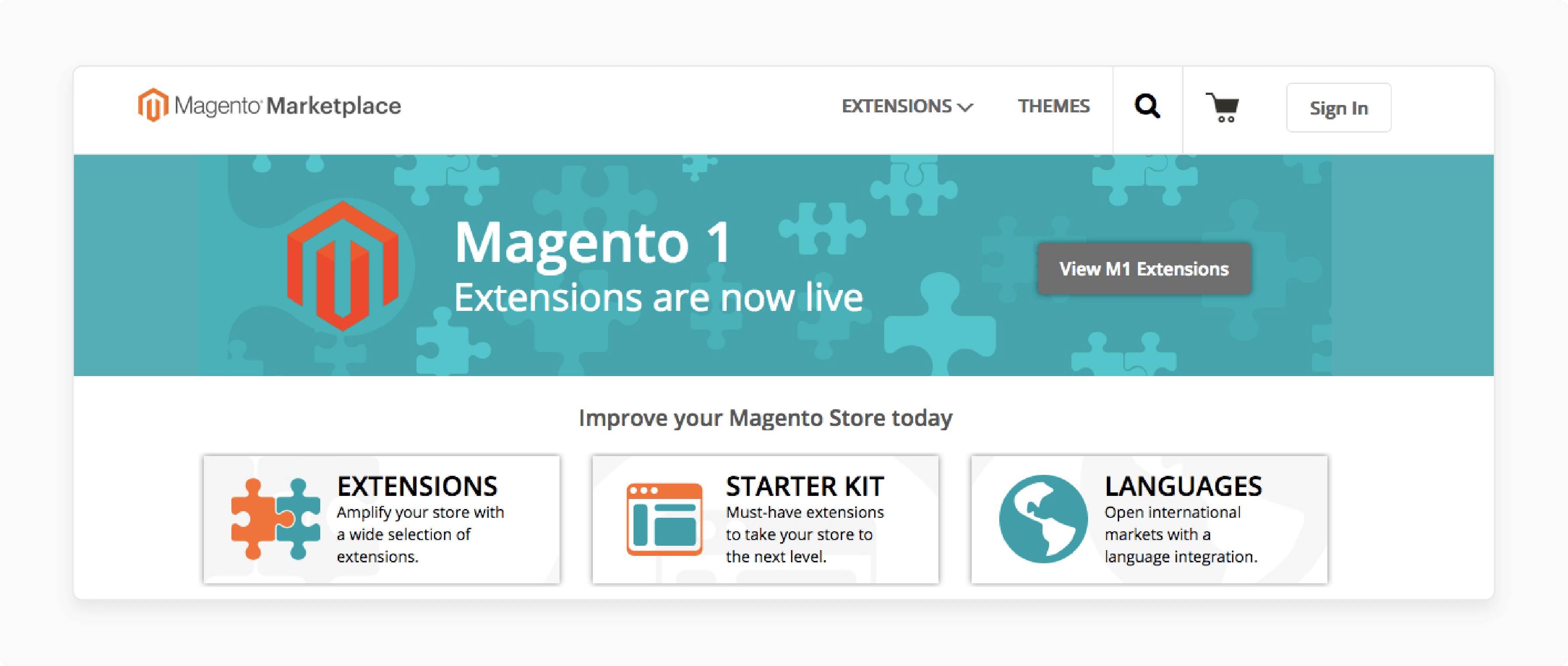 magento marketplace dashboard highlighting extension management features