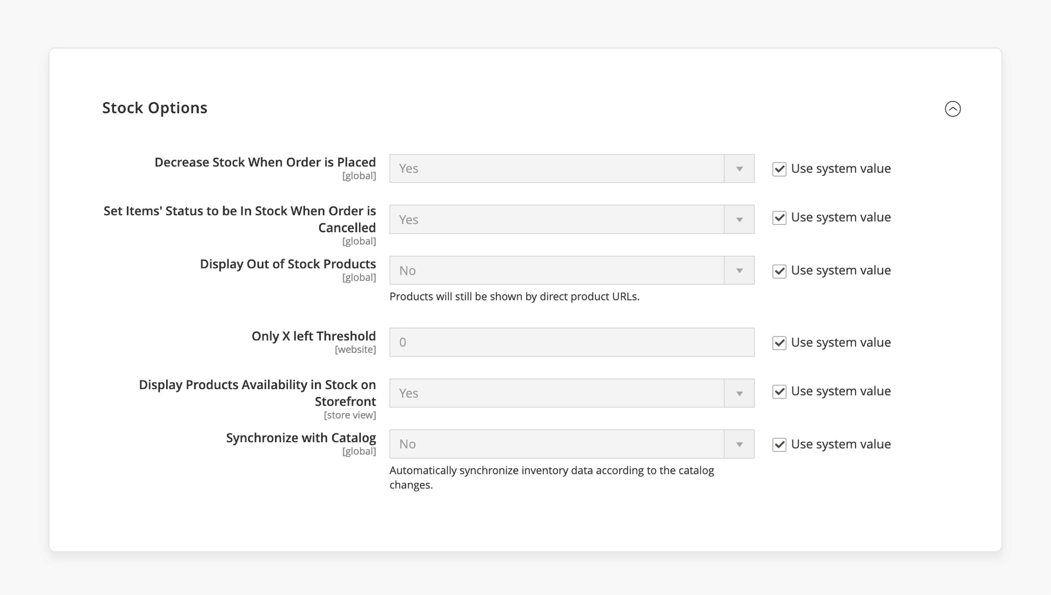 Stock options setup in Magento 2