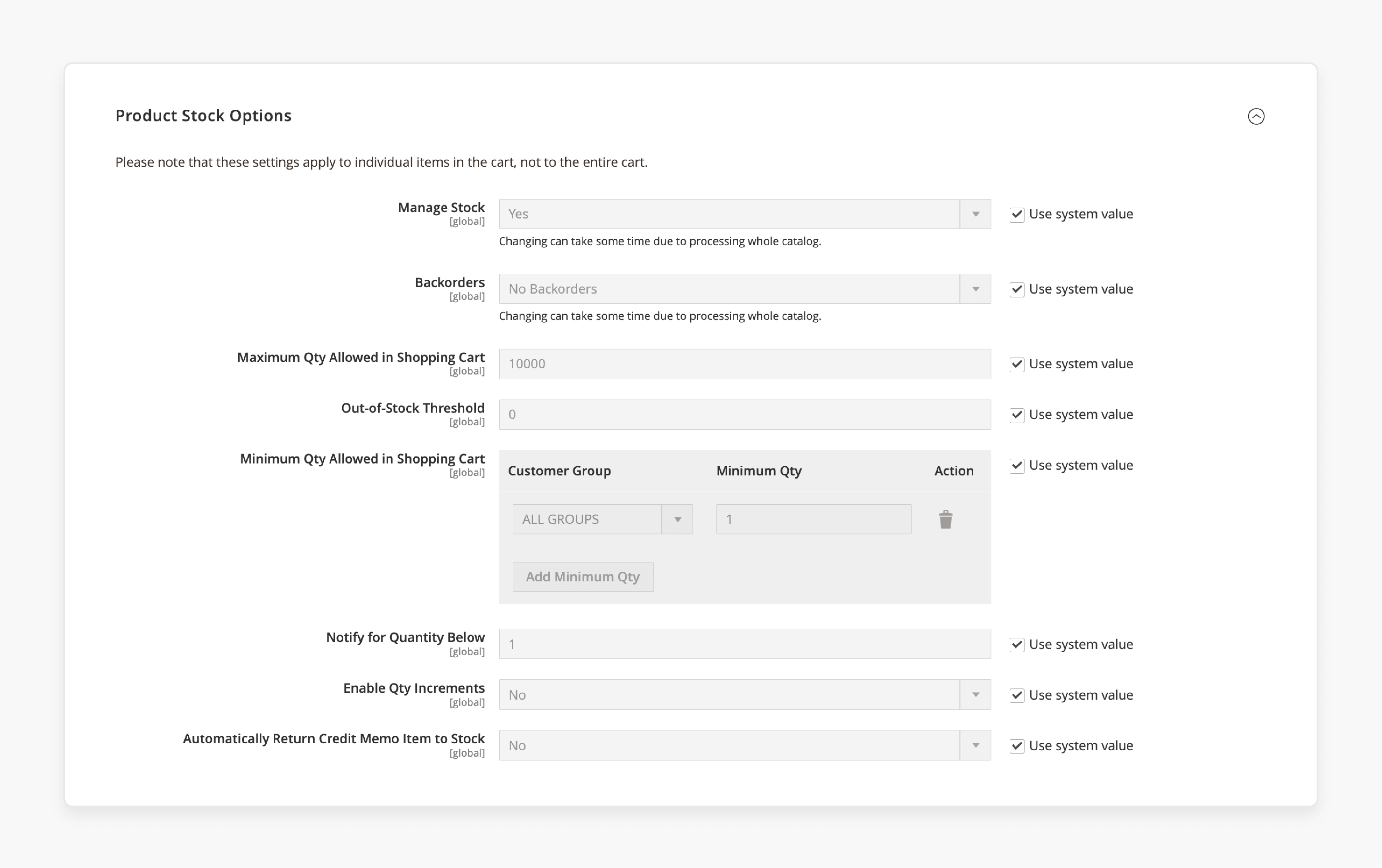 Product stock setup for Magento 2 items