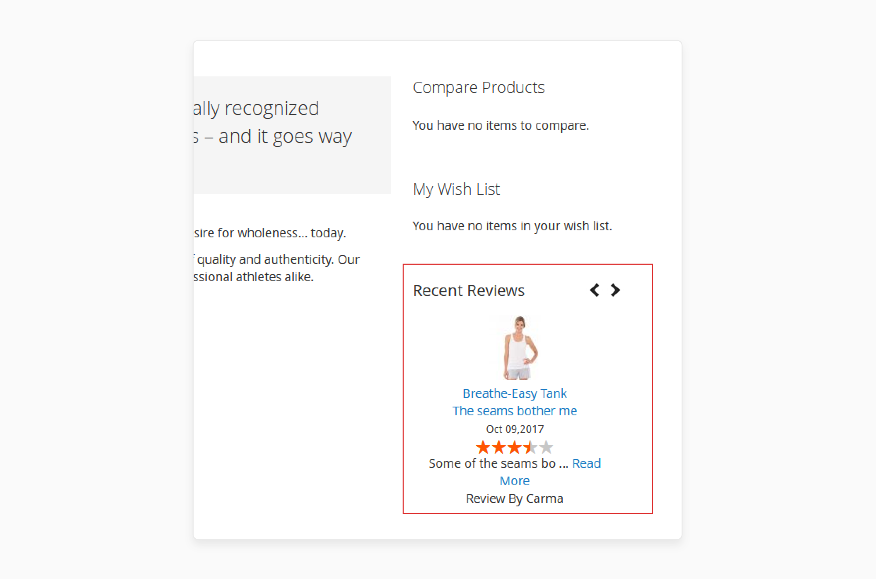 Magento 2 Recent Review Sidebar Positioning Right Side