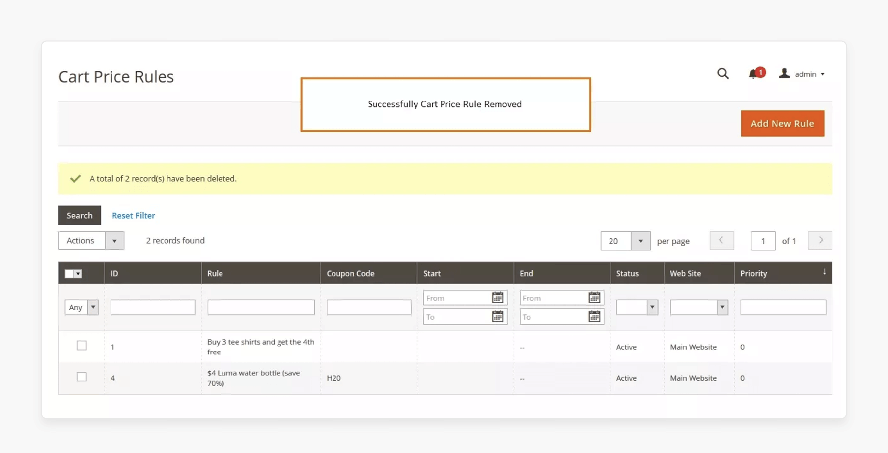 confirming catalog price rule deletions in magento 2 admin panel