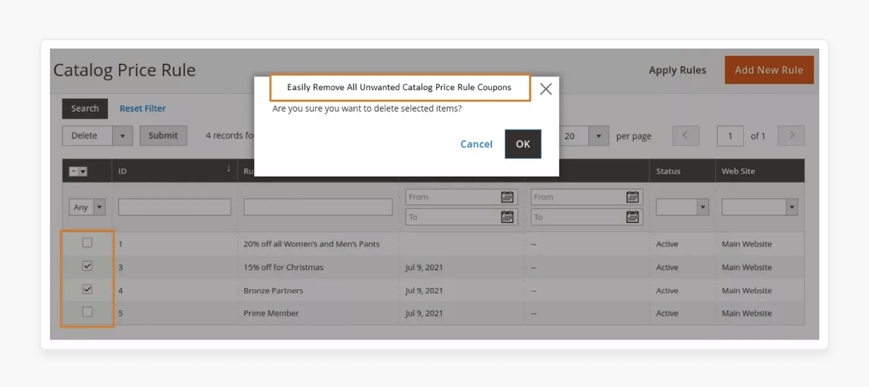 catalog price rules successfully removed using magento 2 bulk deleteconfirming 