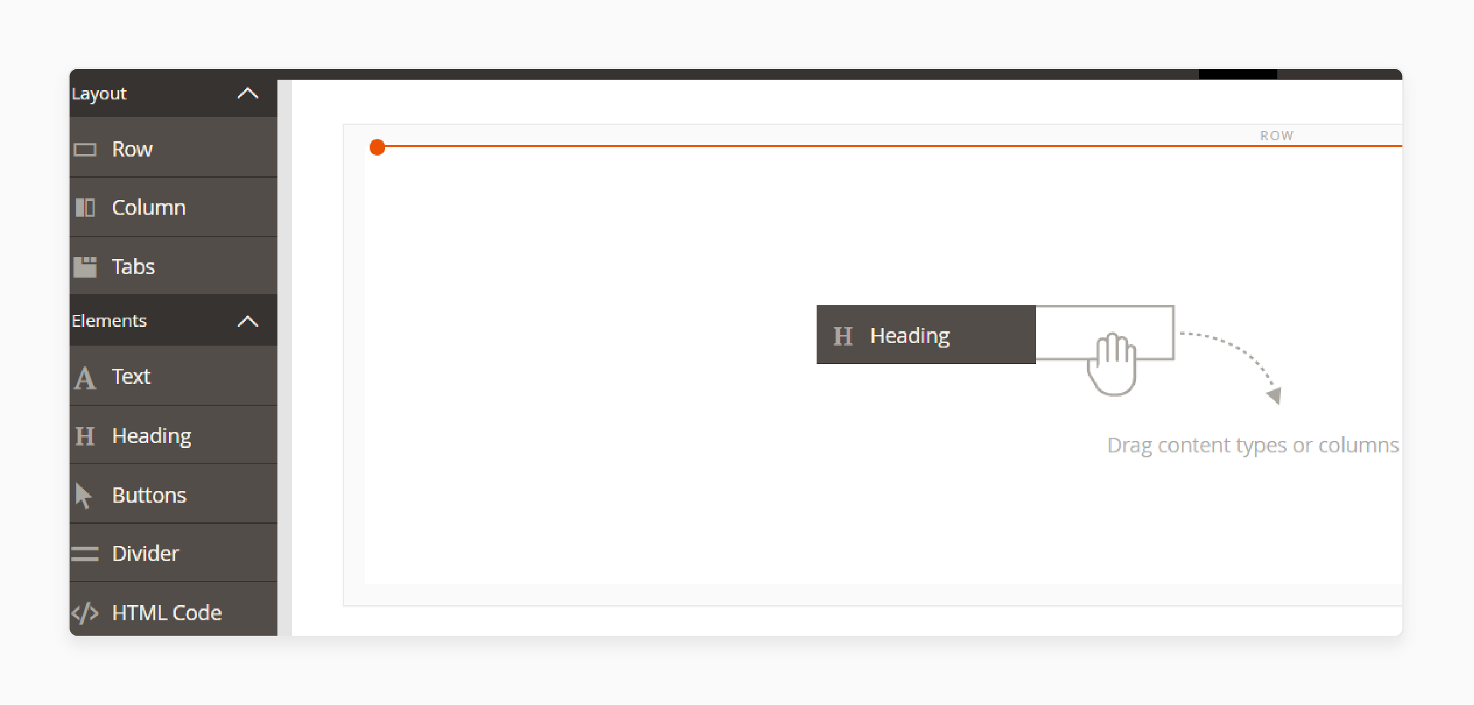 adding a heading element to a row in magento 2 page builder for seo optimization