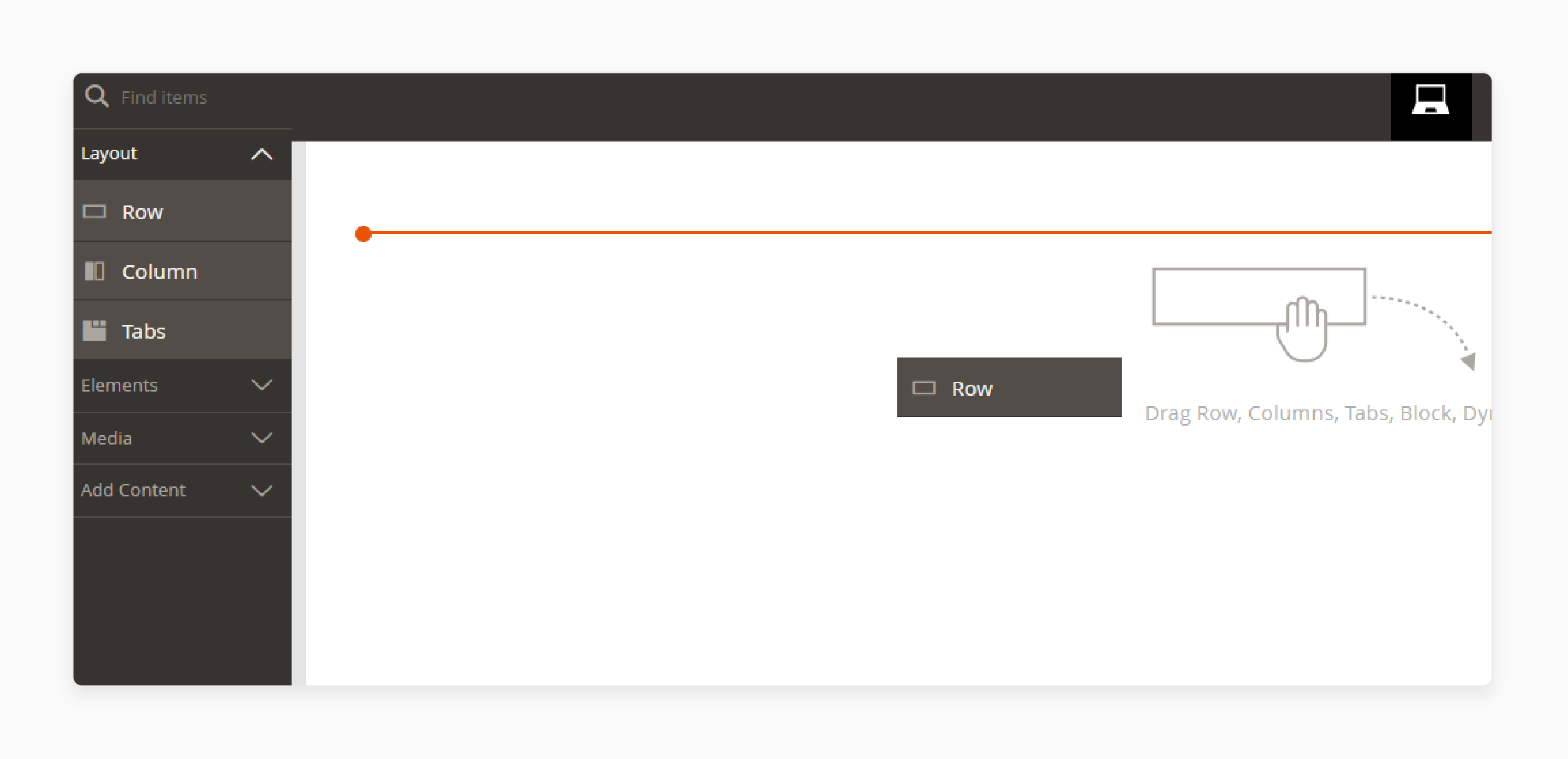 adding a row layout to the stage in magento 2 page builder for h1 tag customization