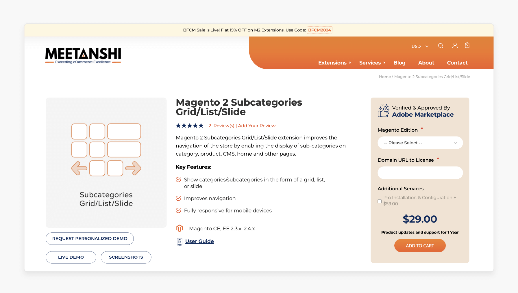 Magento Subcategories Grid/List/Slide by Meetanshi