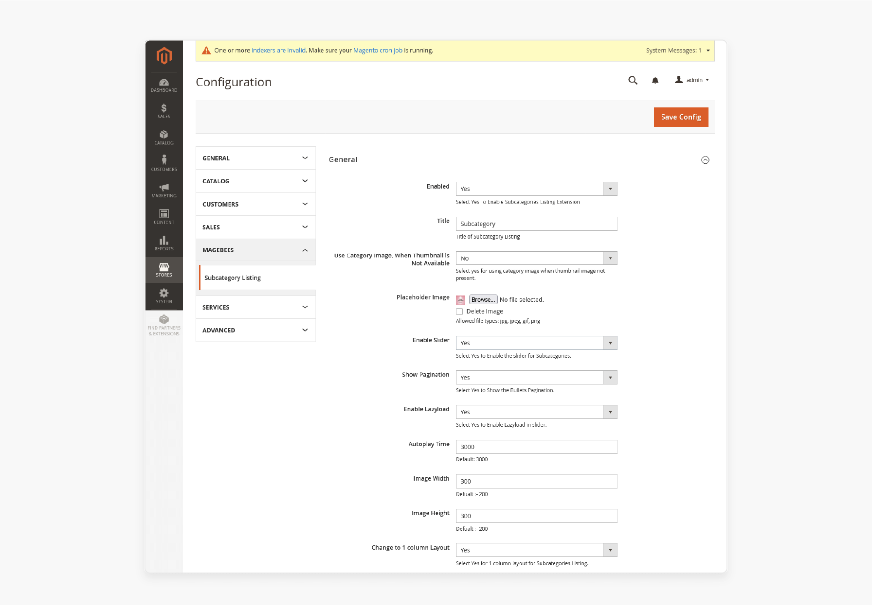 Navigate to Category Subcategories Listing