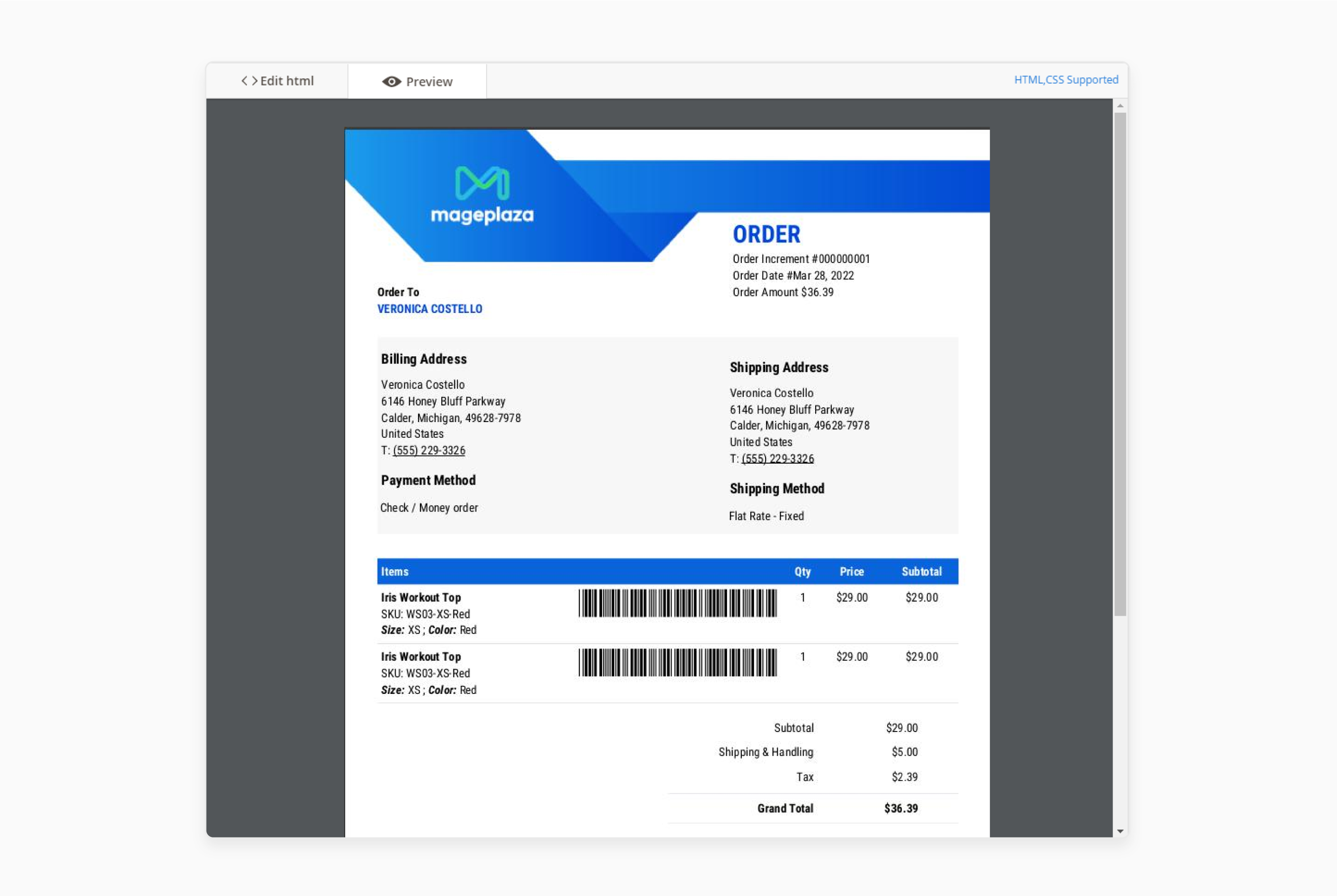 Preview a Magento 2 invoice template