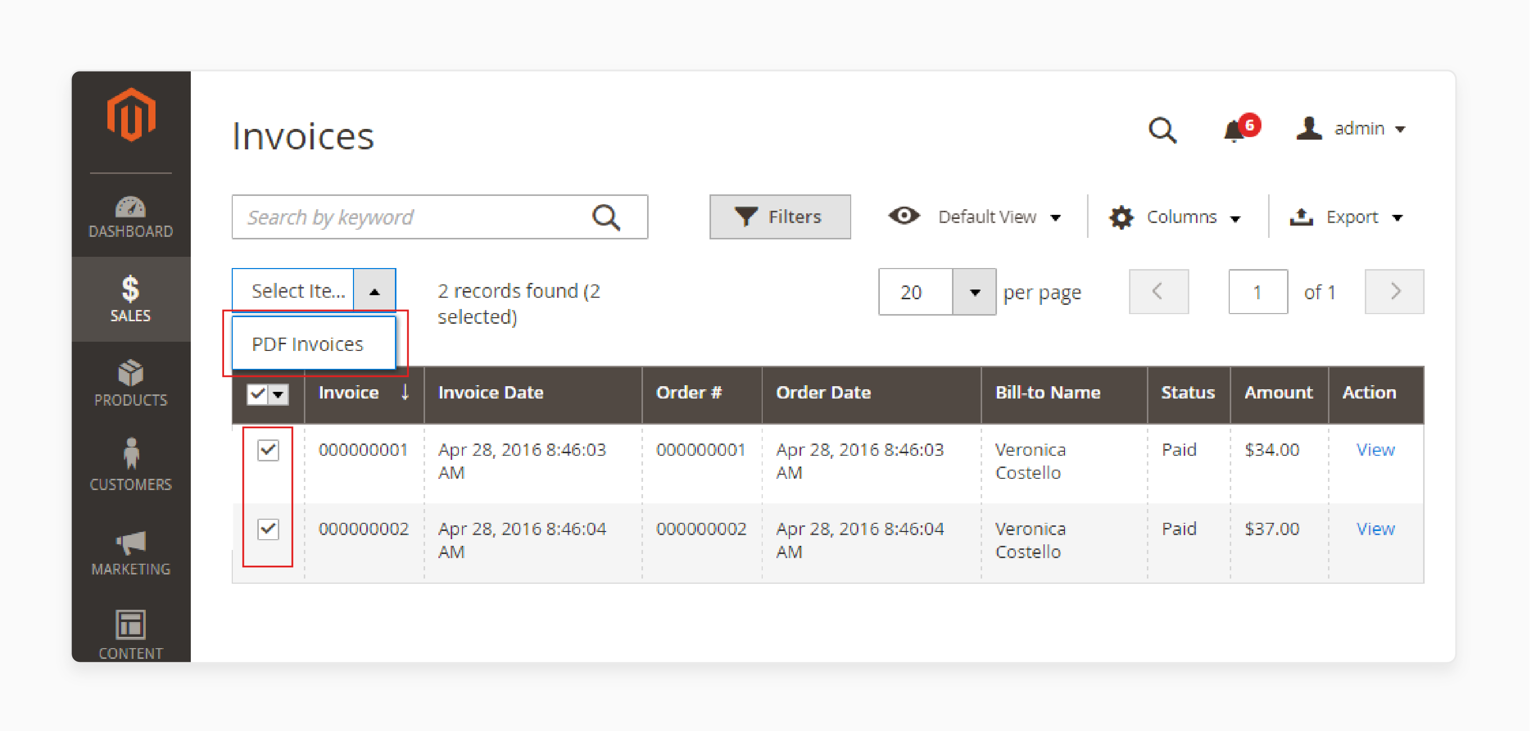 Bulk invoice printing option in Magento 2