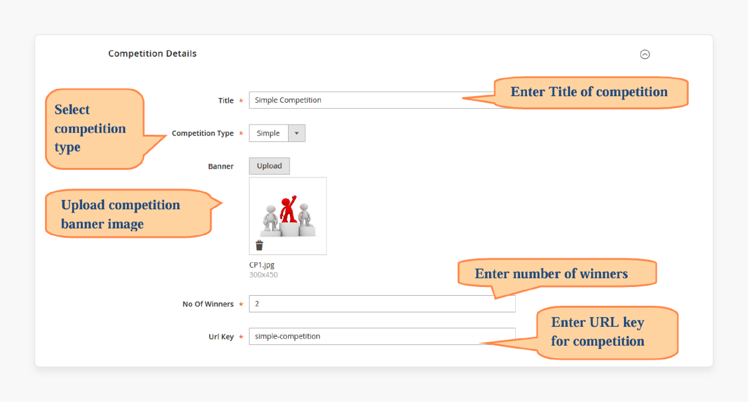 Entering Competition Details in Magento 2 Competition Panel Extension Backend