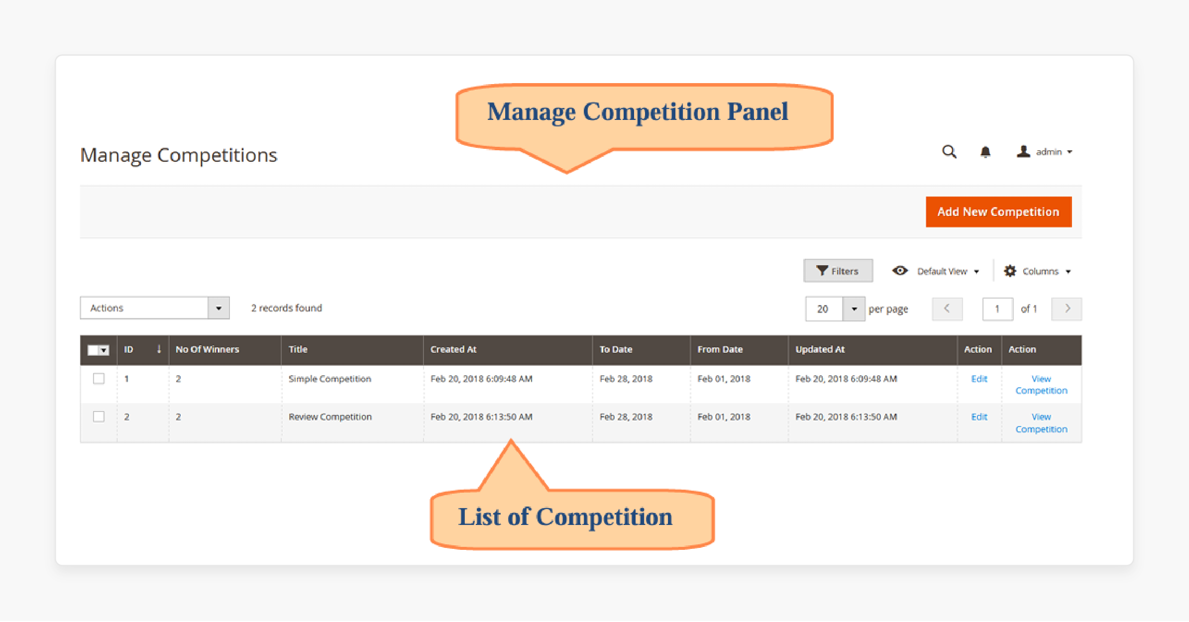 Accessing Manage Competition Settings of Magento 2 Competition Panel Extension