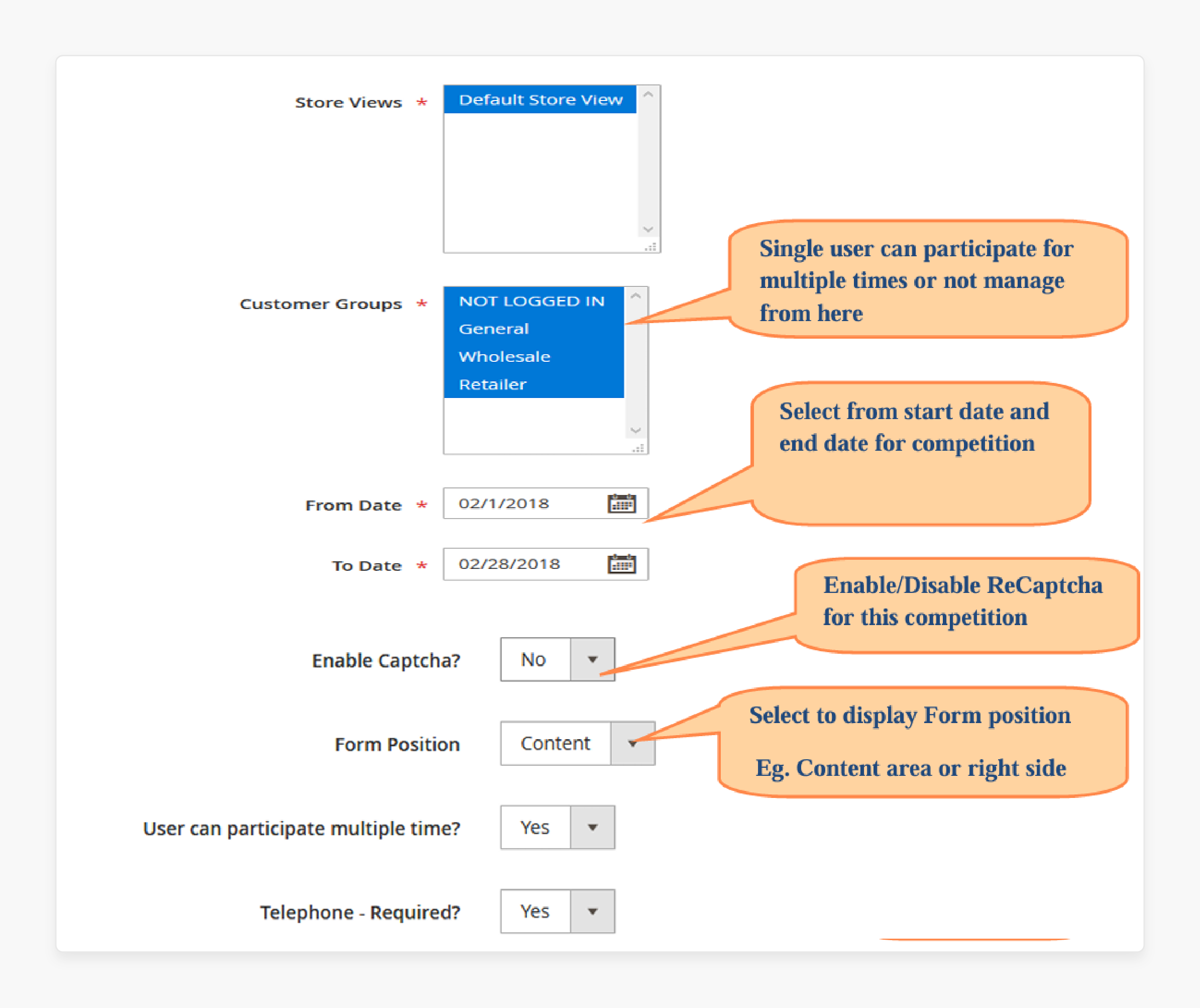 Setting the Start and End Dates in Magento 2 Competition Panel Extension Backend