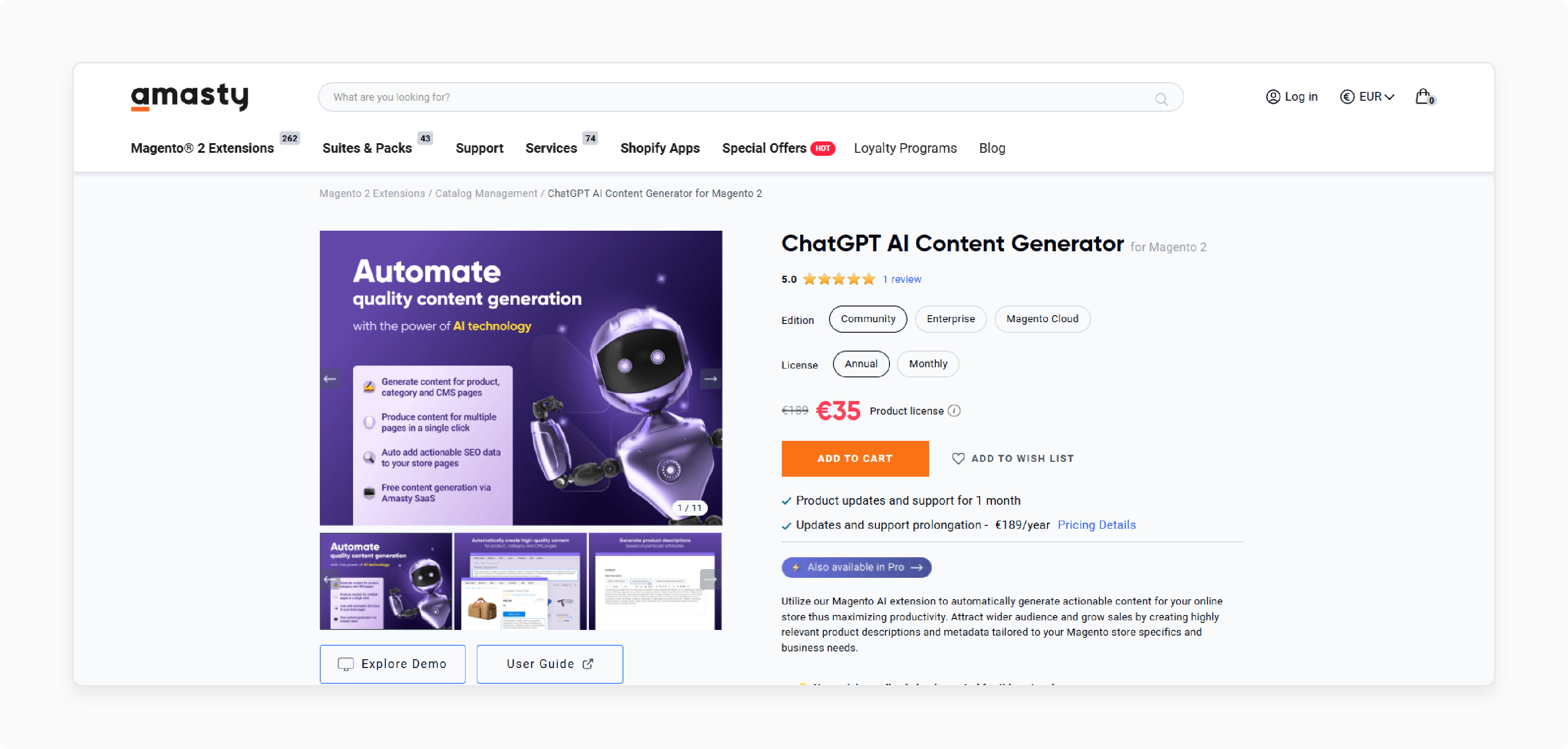 ai content generator module for magento 2 extension by amasty with chatgpt support