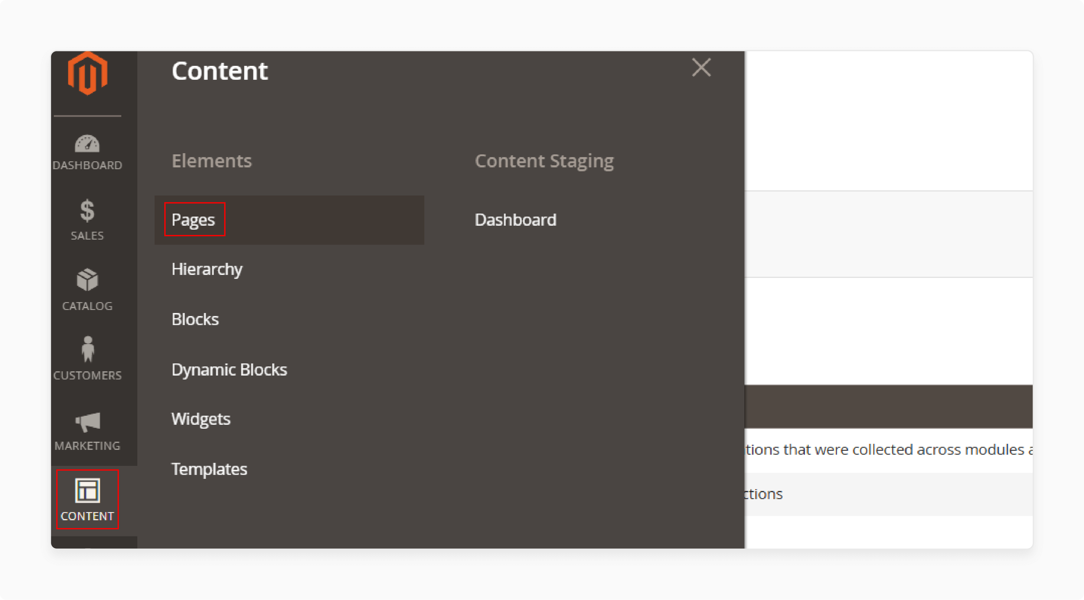 Navigating to Pages in the Content Section in Magento 2 Backend for Breadcrumbs Removal