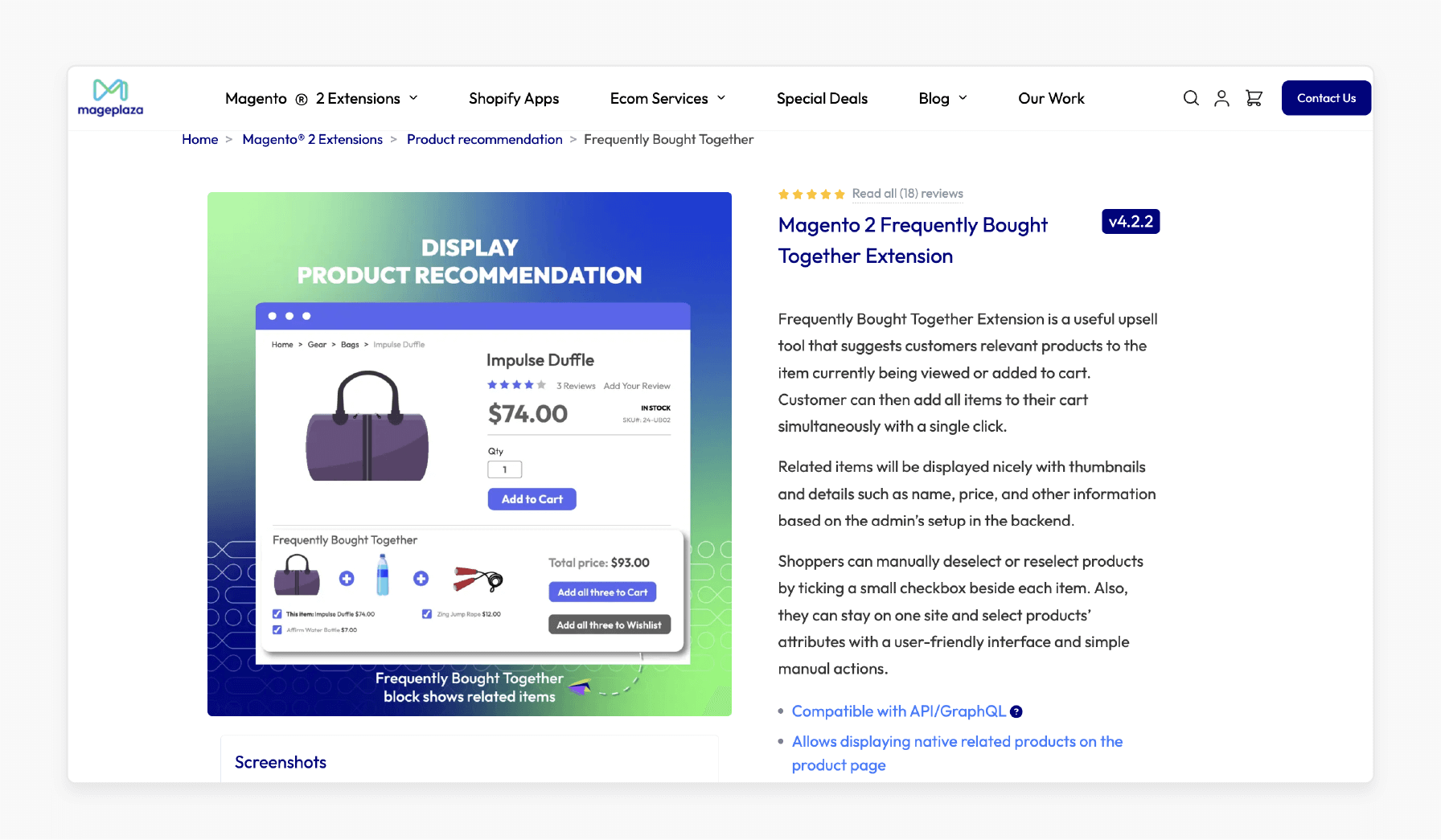 magento 2 frequently bought together extension by mageplaza offering GraphQL compatibility and upselling tools