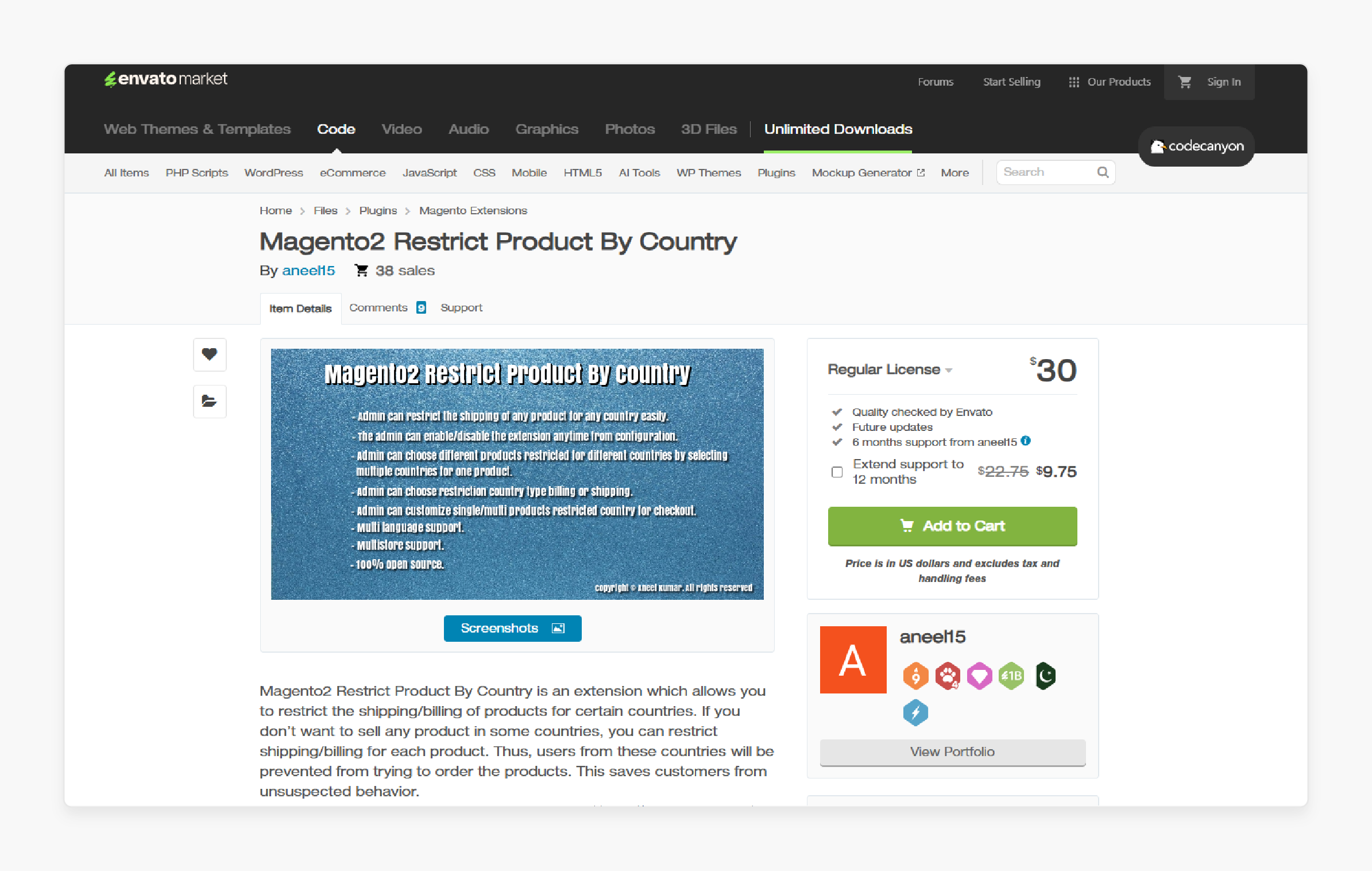 codecanyon extension interface for country-specific shipping restrictions in magento 2