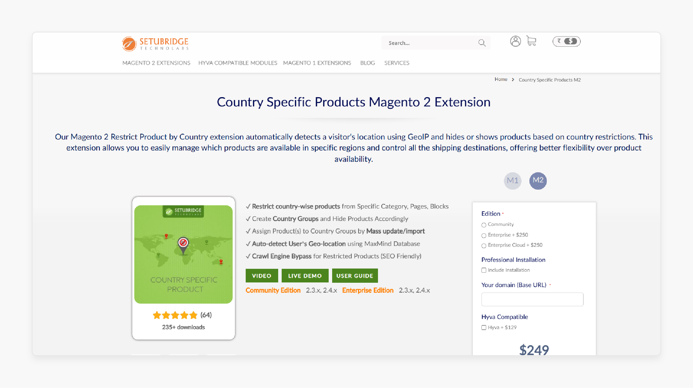 setubridge extension for managing magento 2 country-specific product restrictions