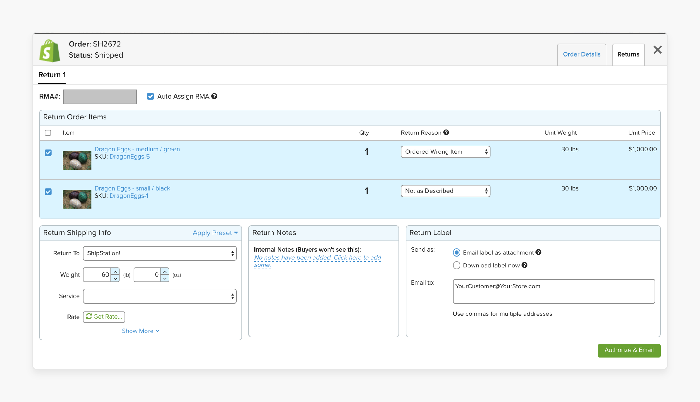 Issue RMAs in Magento for returns